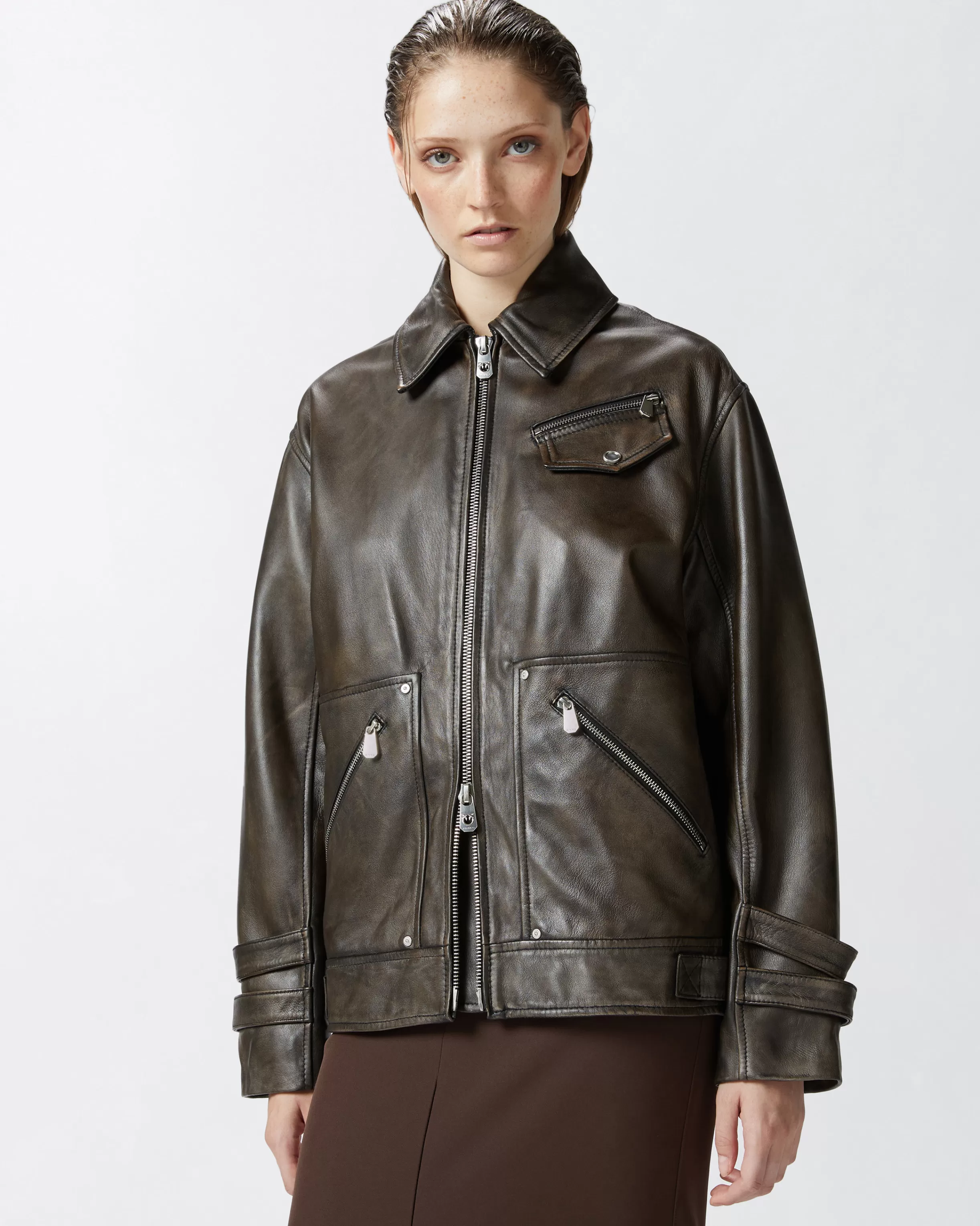 PINKO Old-effect leather jacket