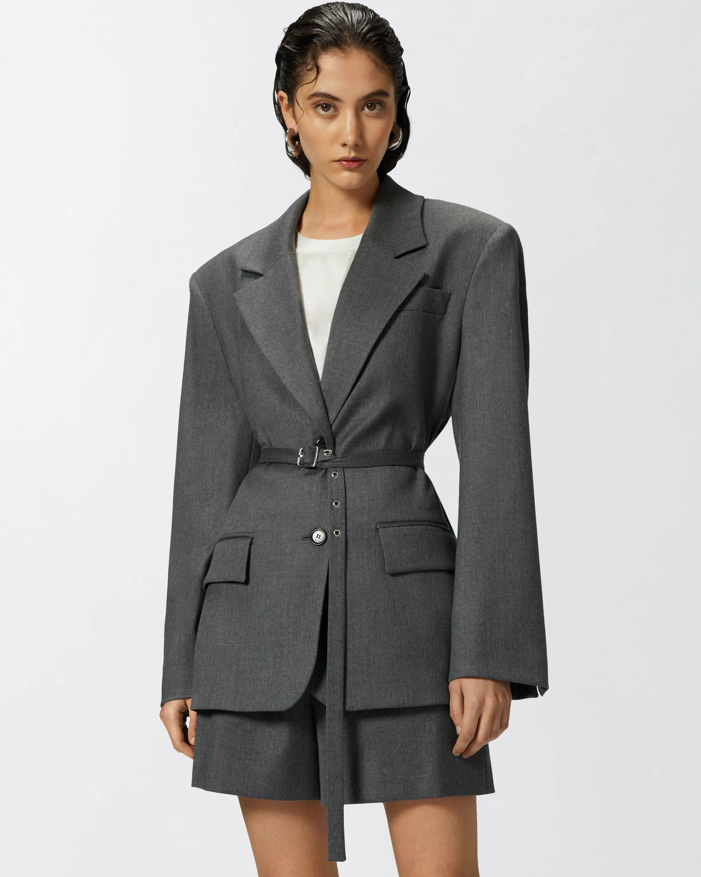 PINKO Oversized flannel blazer with thin belt