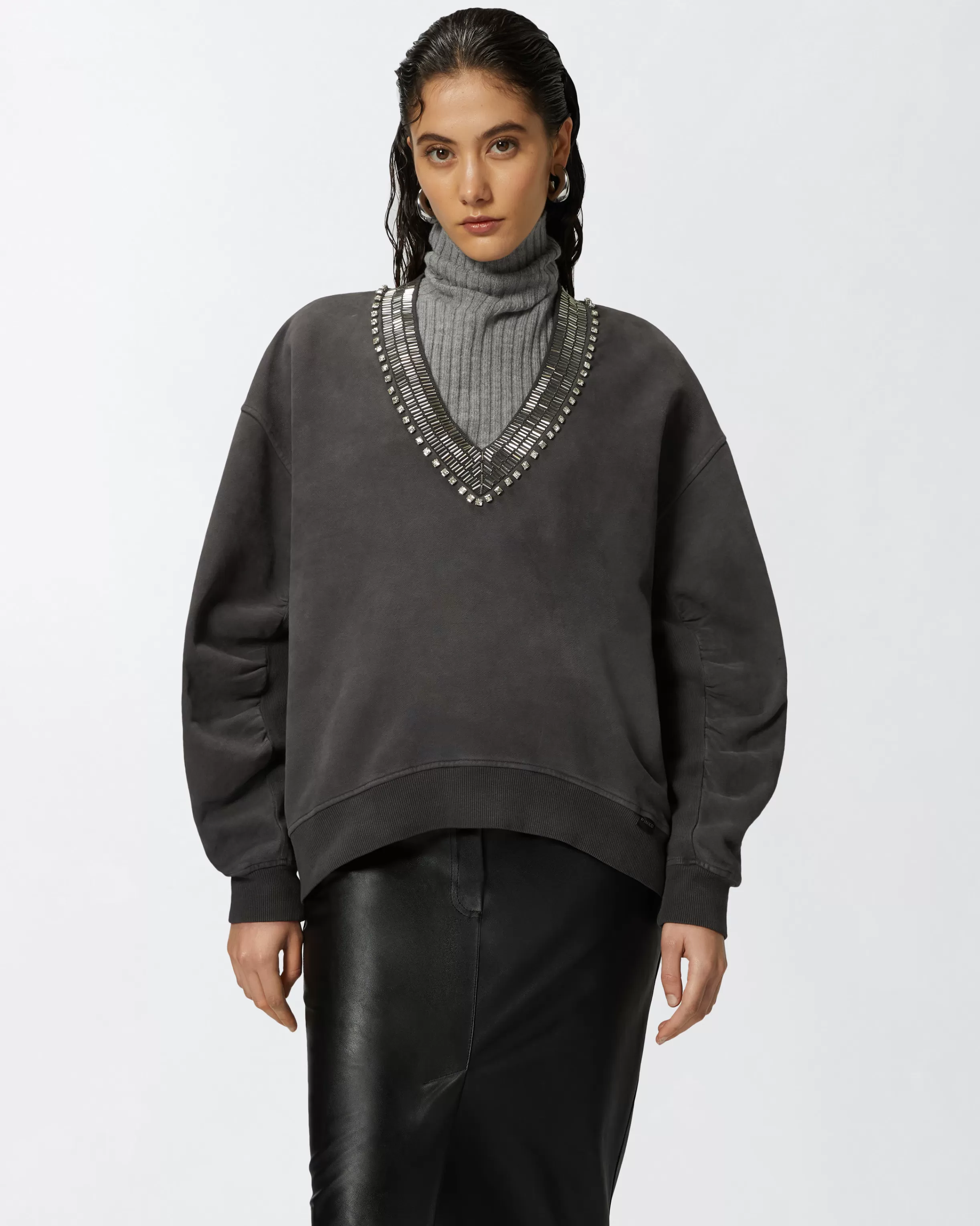 PINKO Oversized sweatshirt with shiny embroidered neck