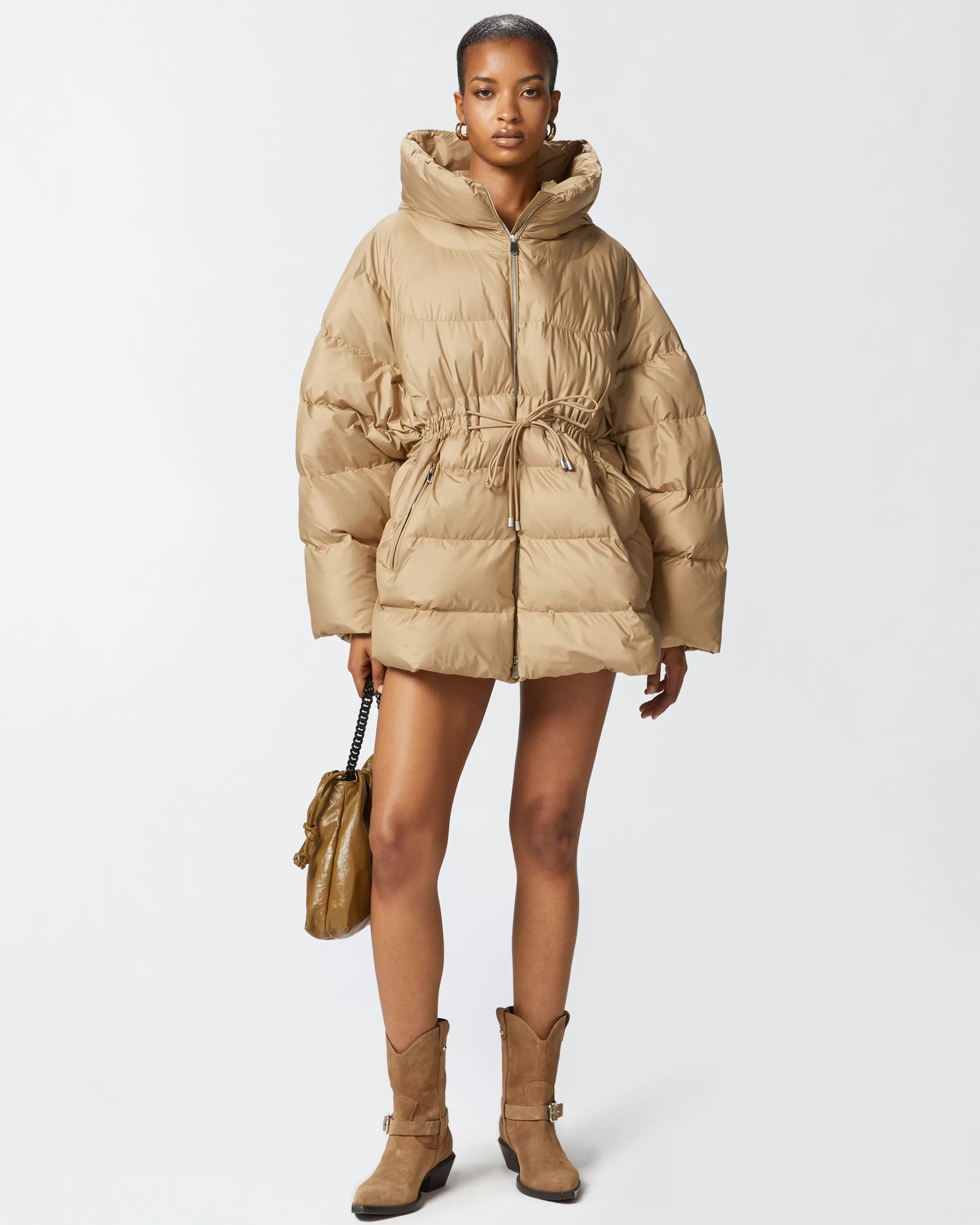 PINKO Padded and quilted flared puffer jacket with drawstring