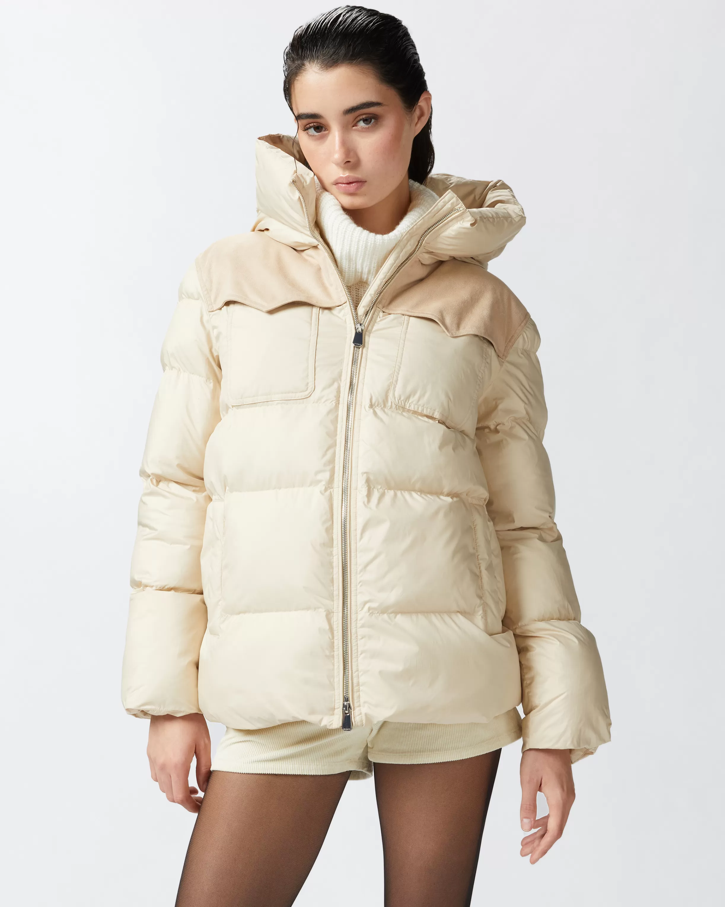 PINKO Padded cropped puffer jacket with canvas insert