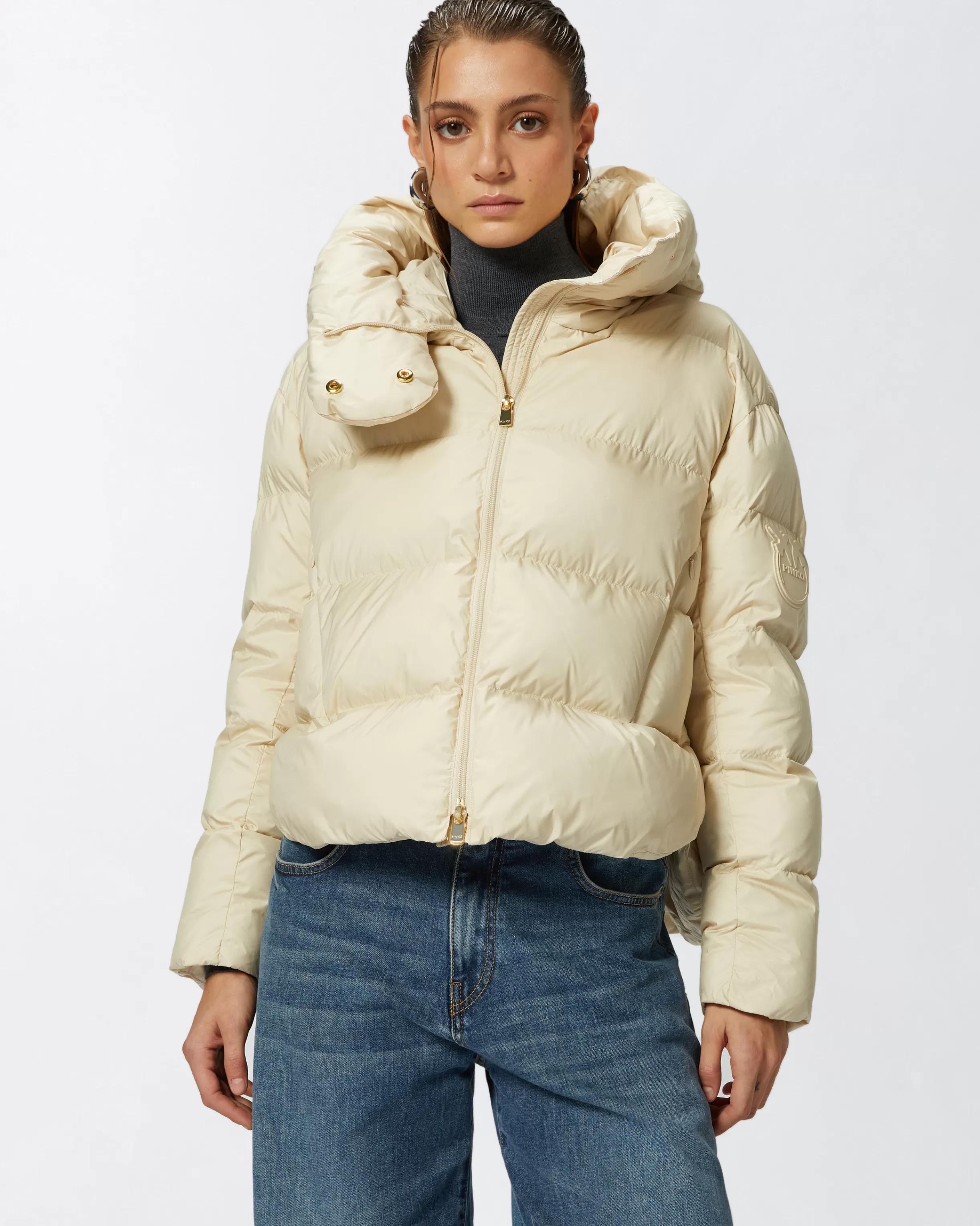 PINKO Padded down jacket with high wrap-around collar