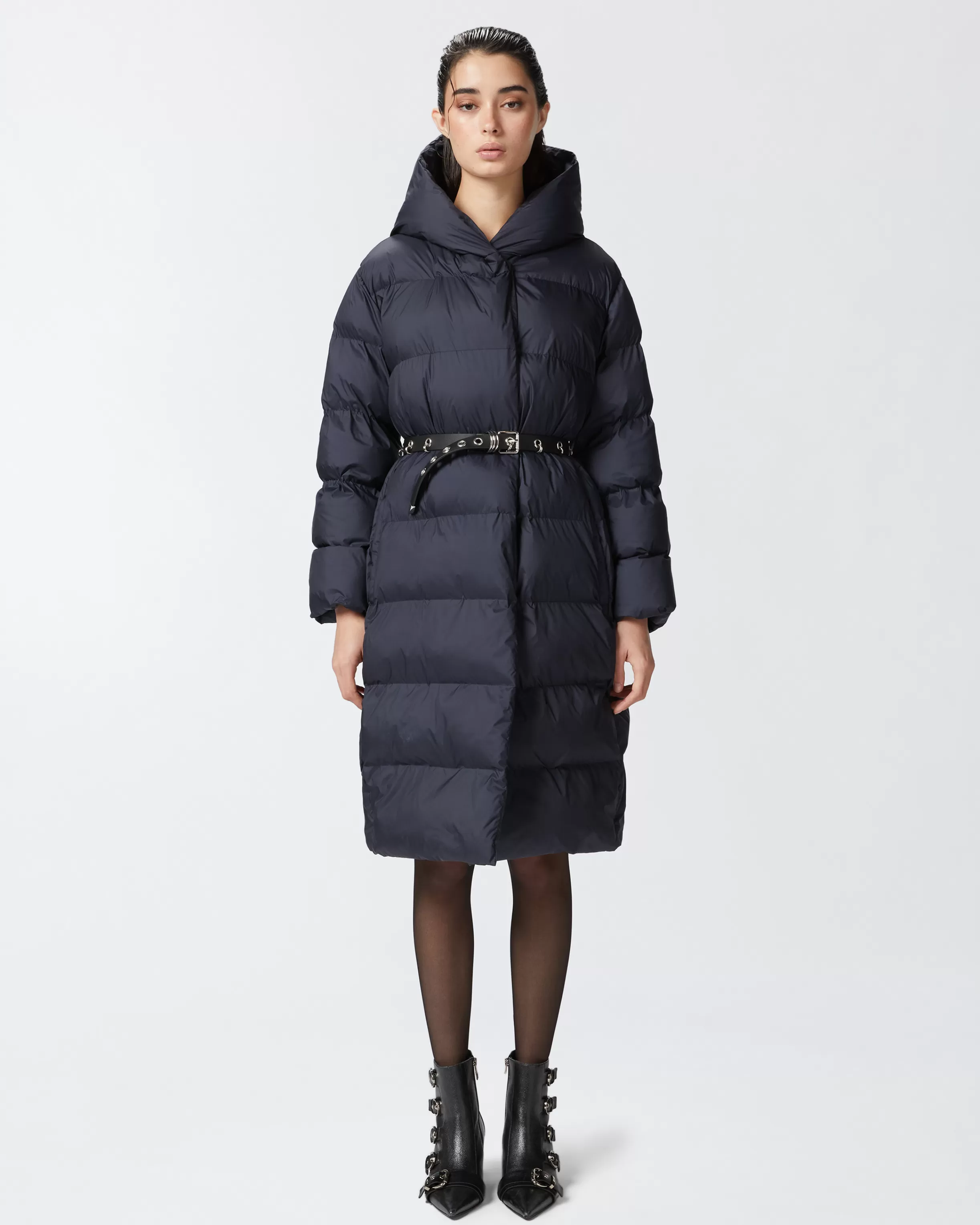 PINKO Padded technical canvas pea coat with belt