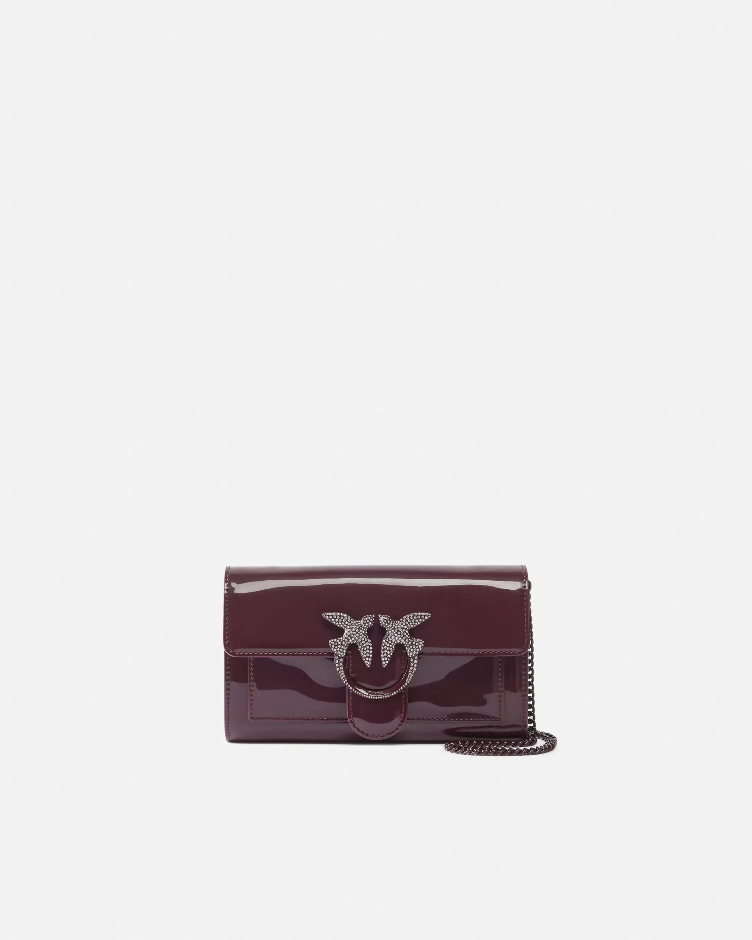 PINKO Patent bird buckle wallet with shoulder strap