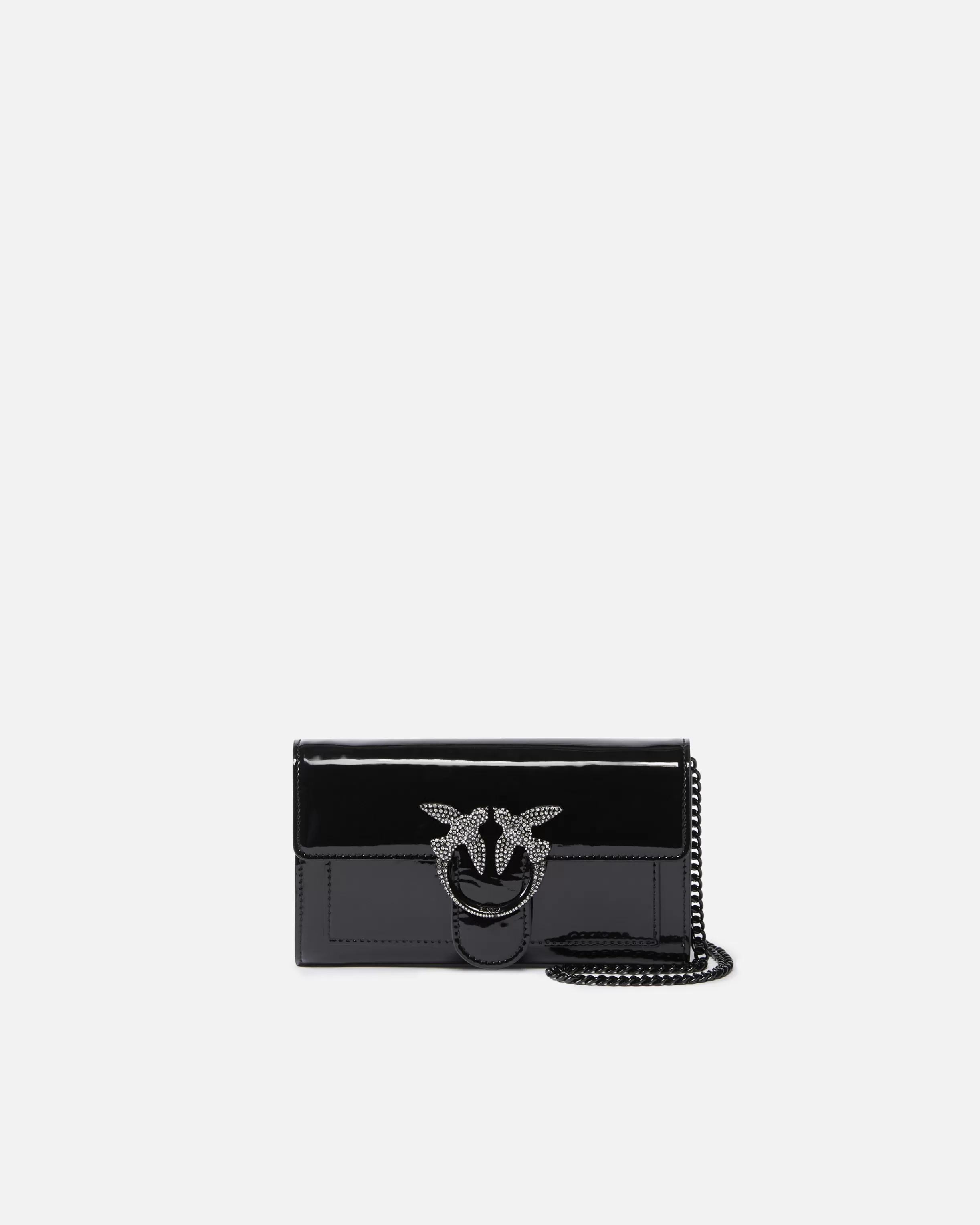 PINKO Patent bird buckle wallet with shoulder strap