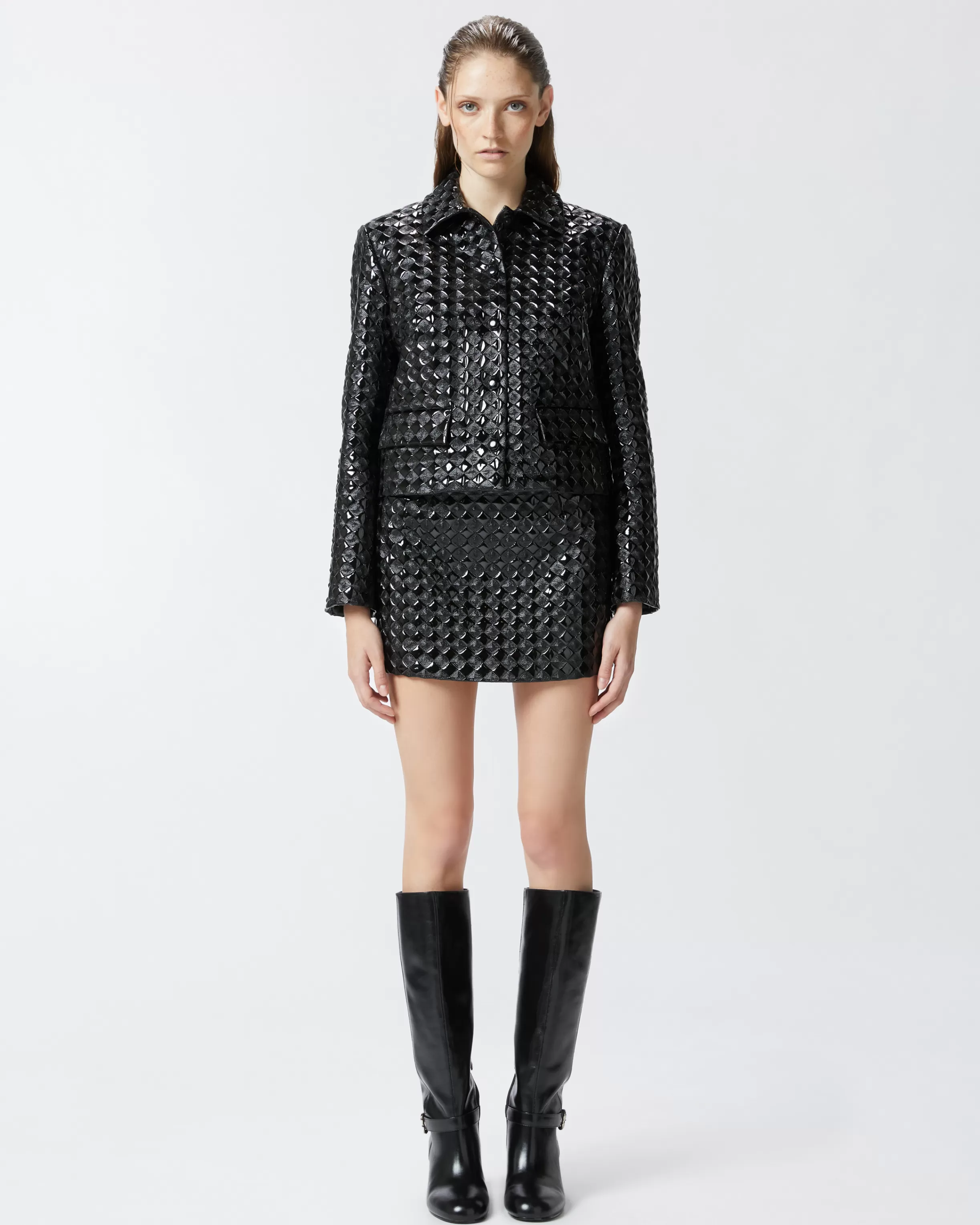 PINKO Patent leather mini skirt with quilted pattern