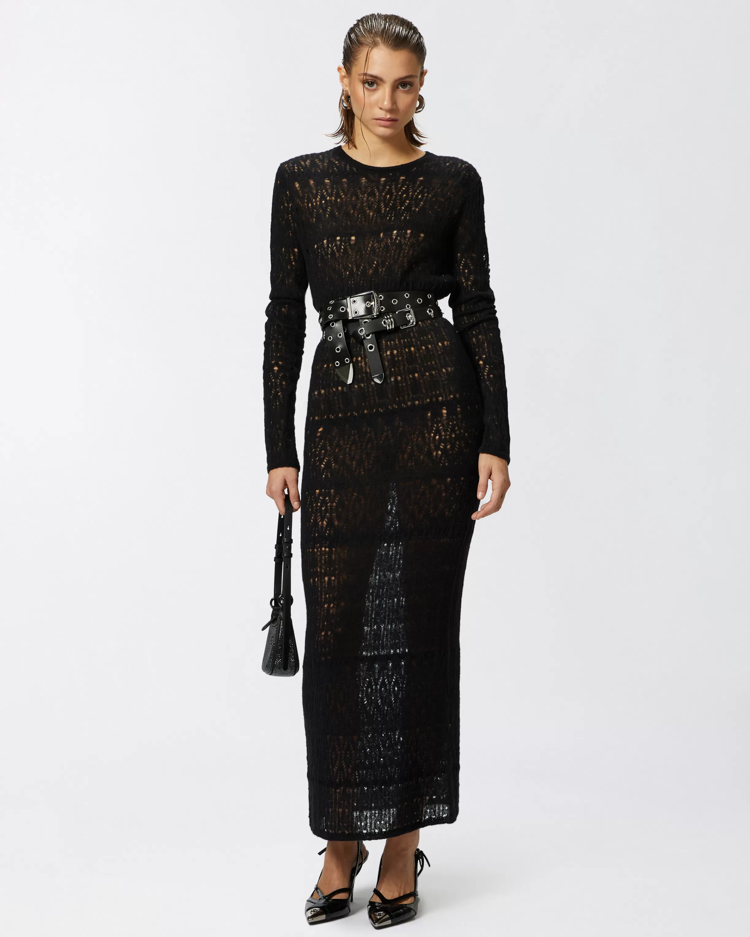 PINKO Perforated knit long dress