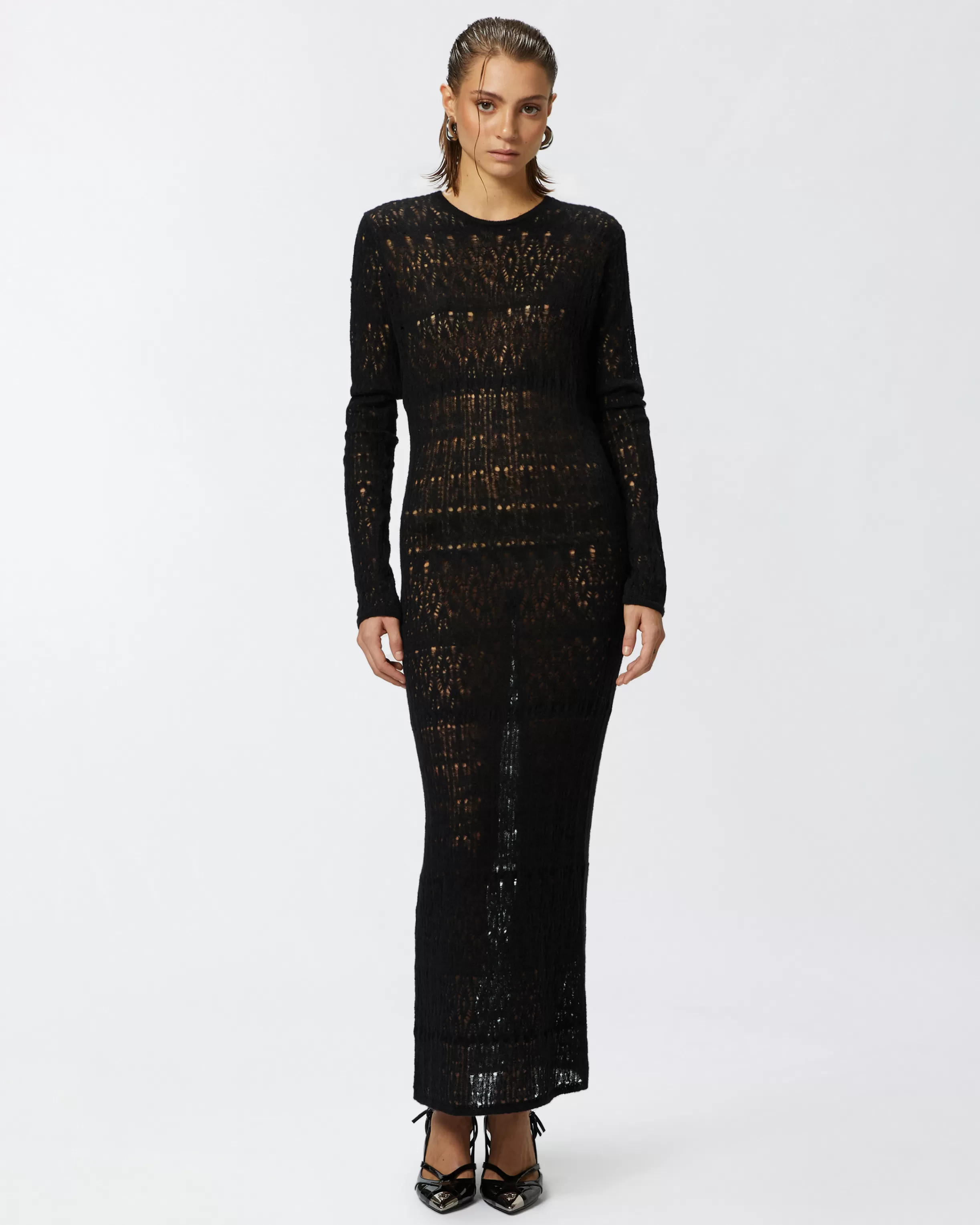 PINKO Perforated knit long dress