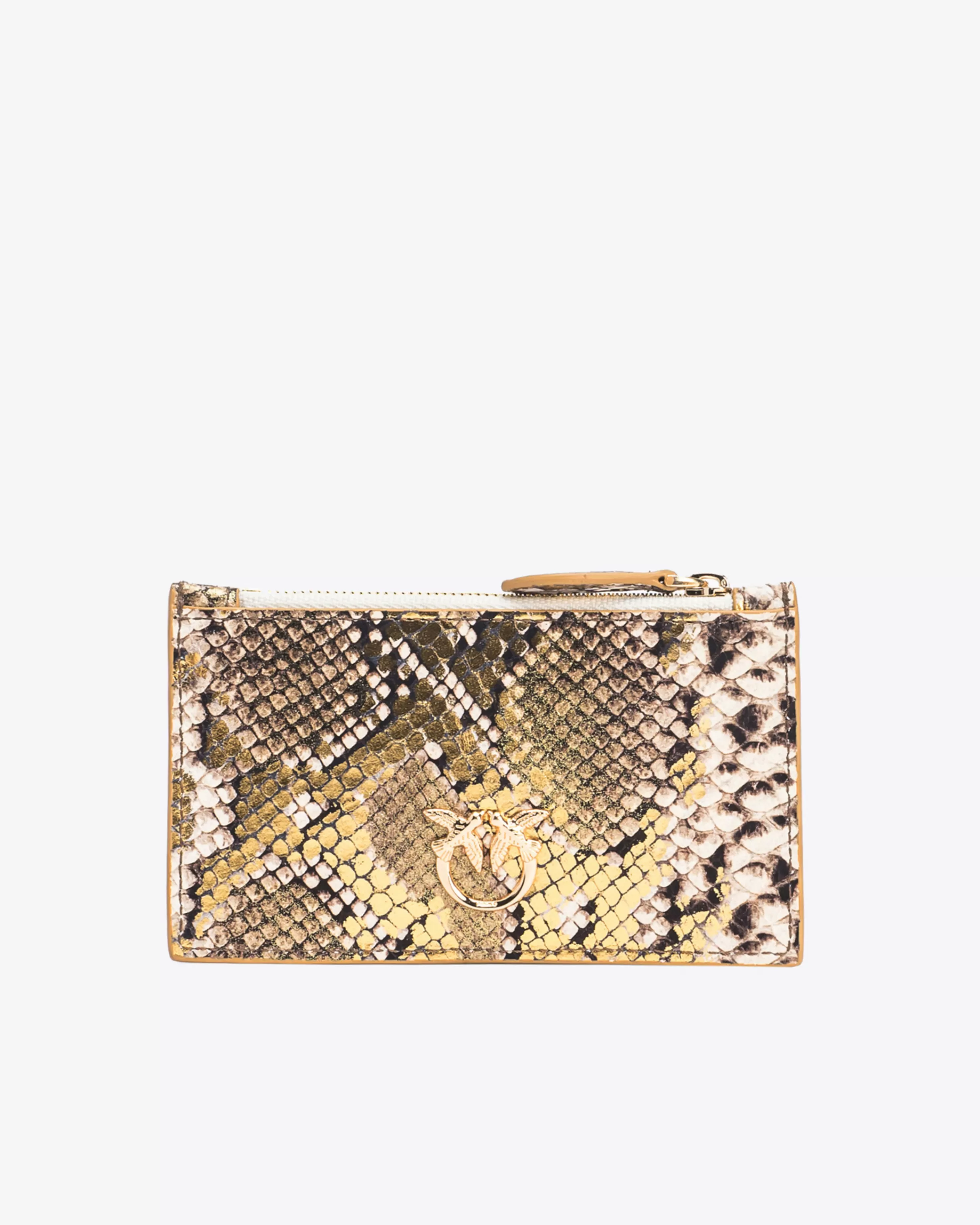 PINKO Galleria card holder in laminated reptile-print leather