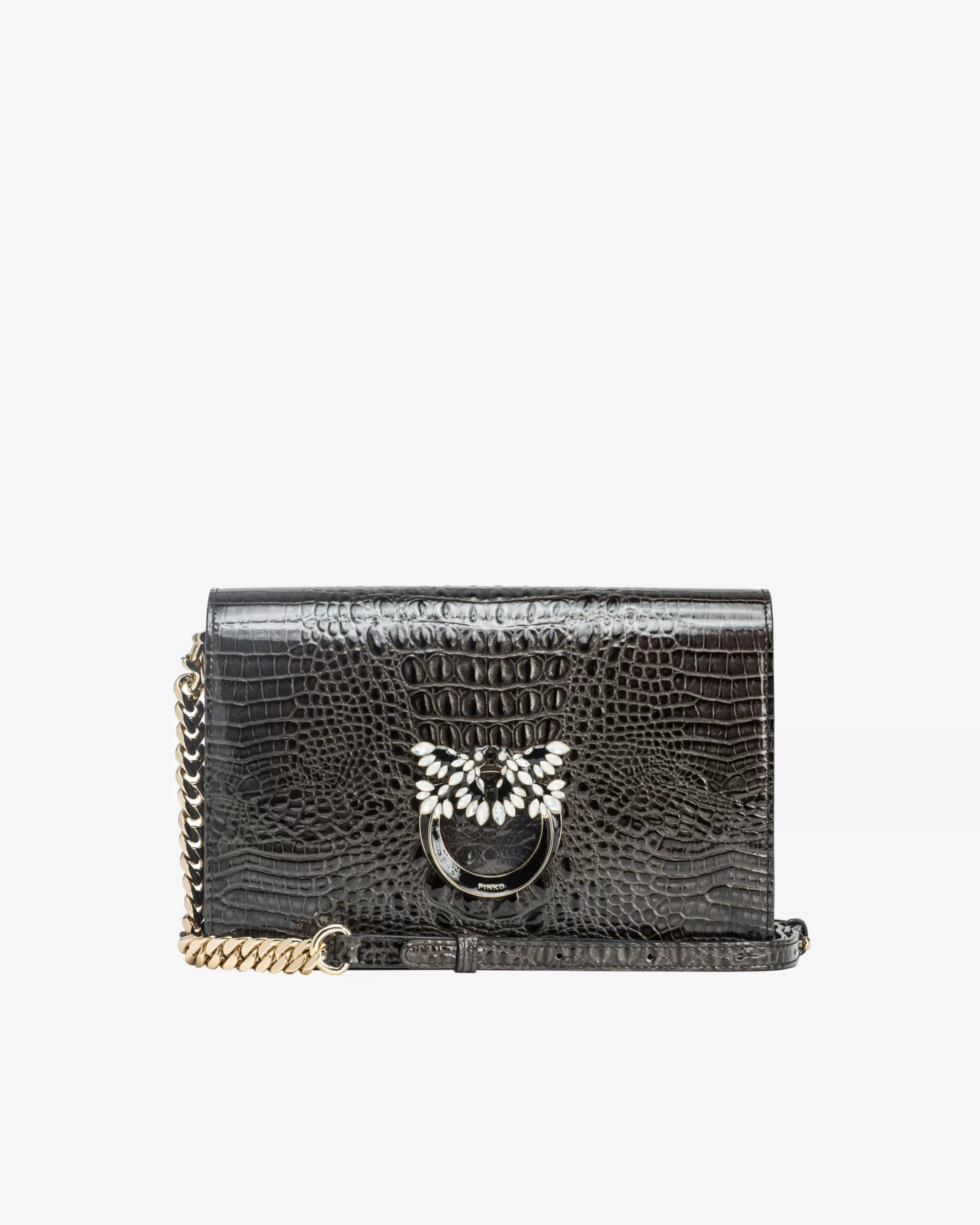 PINKO Galleria Classic Love Bag Click in shiny crocodile-print leather