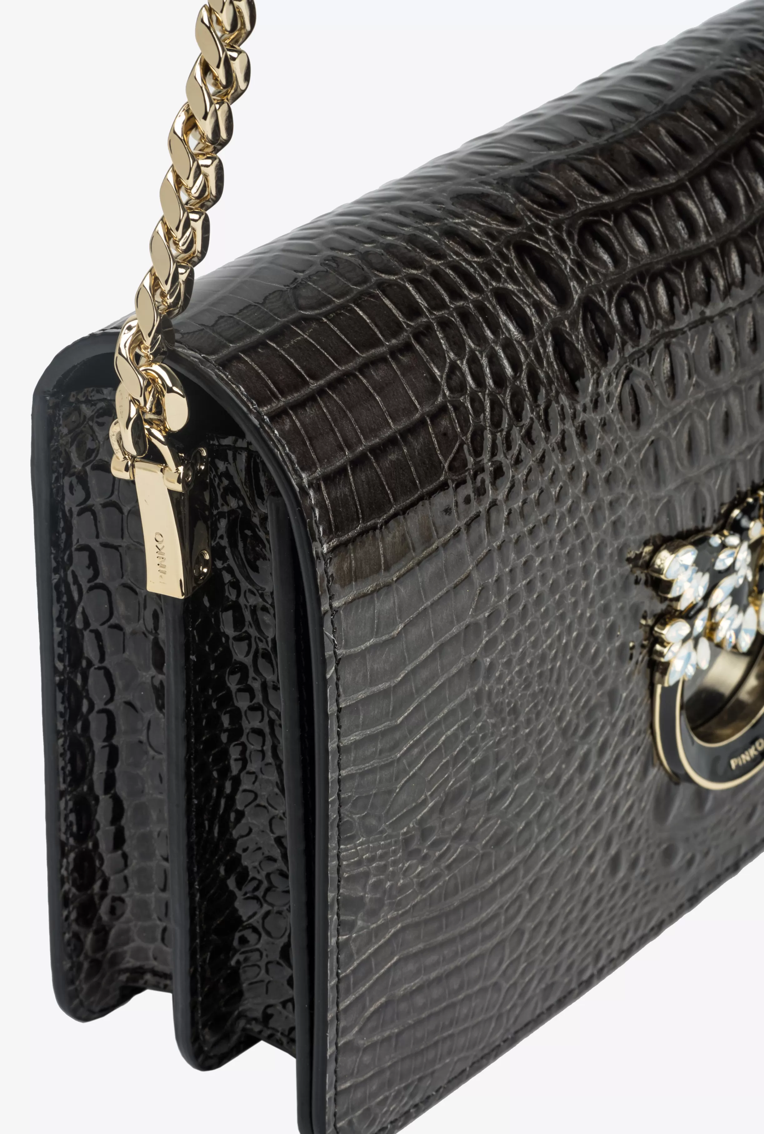 PINKO Galleria Classic Love Bag Click in shiny crocodile-print leather