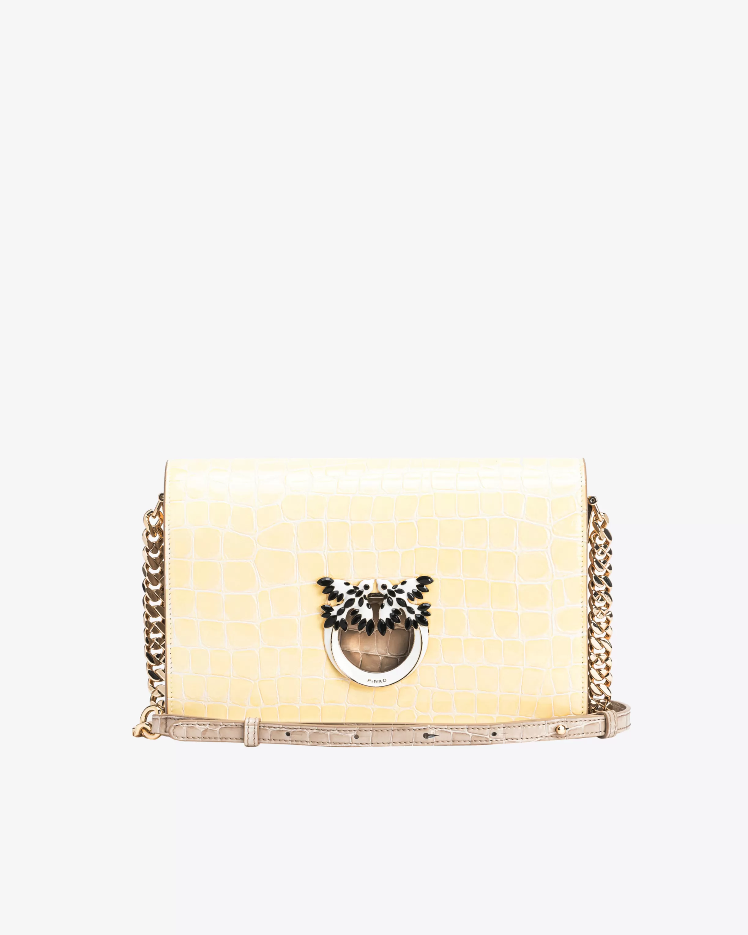 PINKO Galleria Classic Love Bag Click in shiny two-tone crocodile-print leather