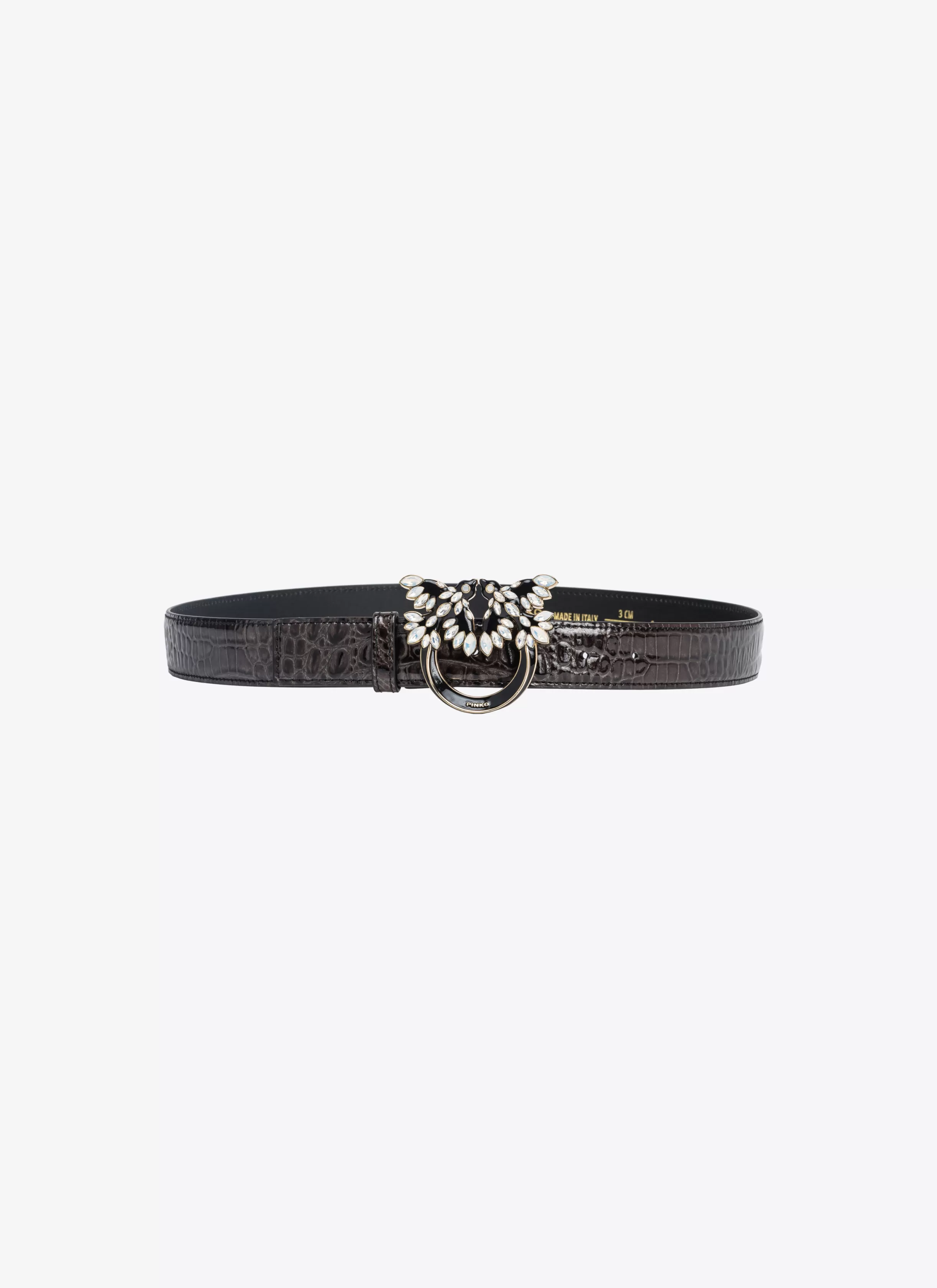 PINKO Galleria 3cm croc-print belt with Love Birds buckle