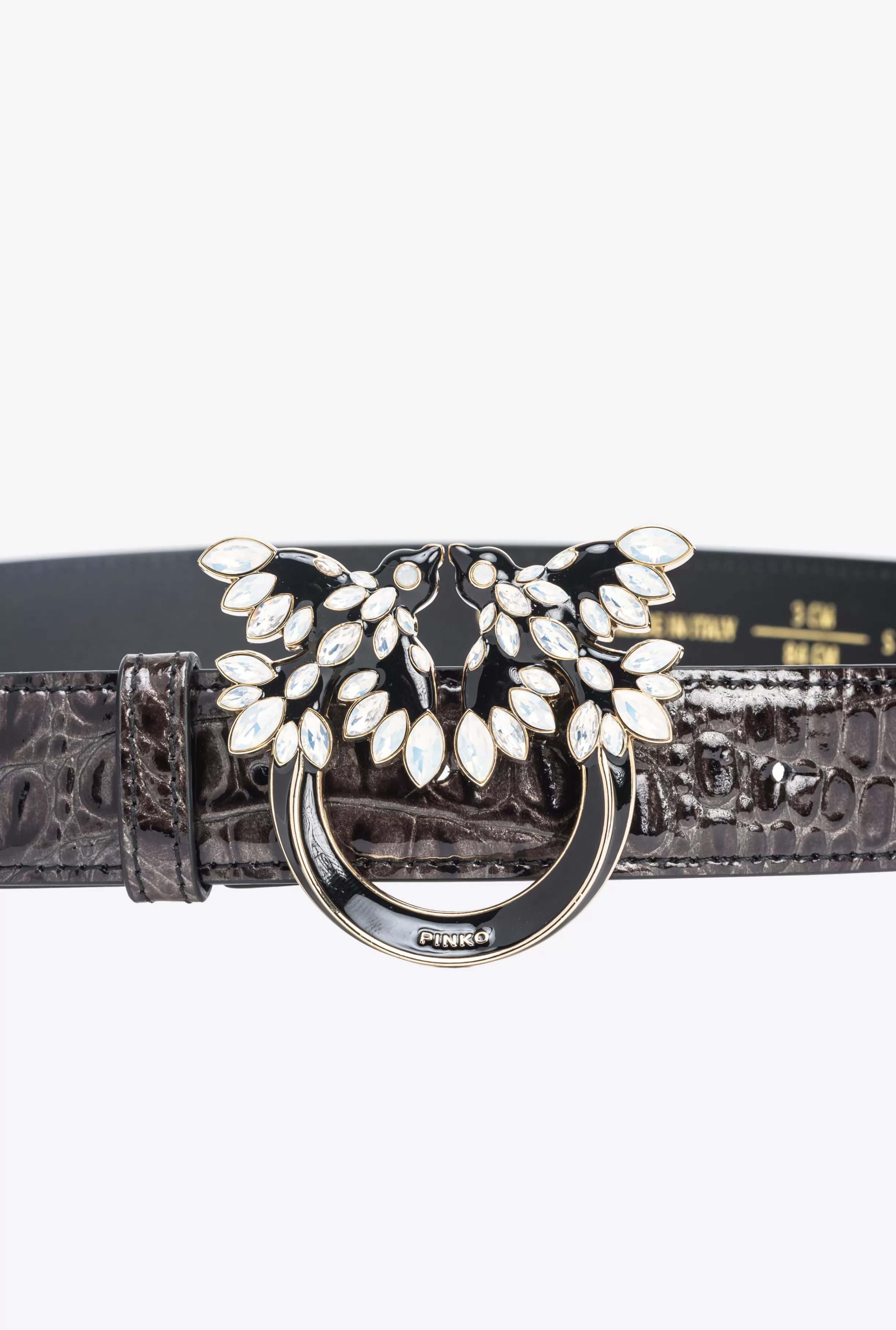 PINKO Galleria 3cm croc-print belt with Love Birds buckle