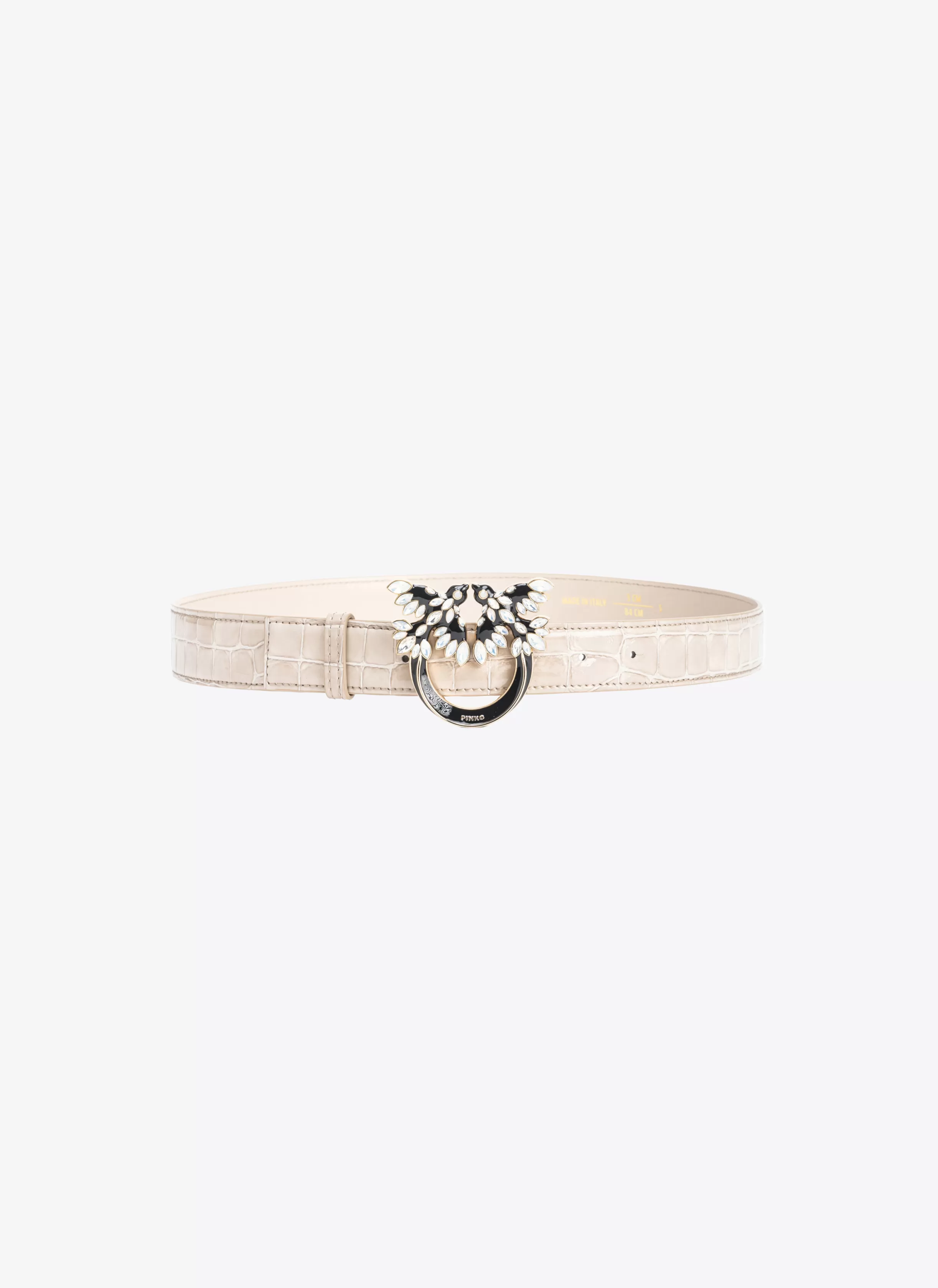 PINKO Galleria 3cm shiny croc-print belt with Love Birds buckle