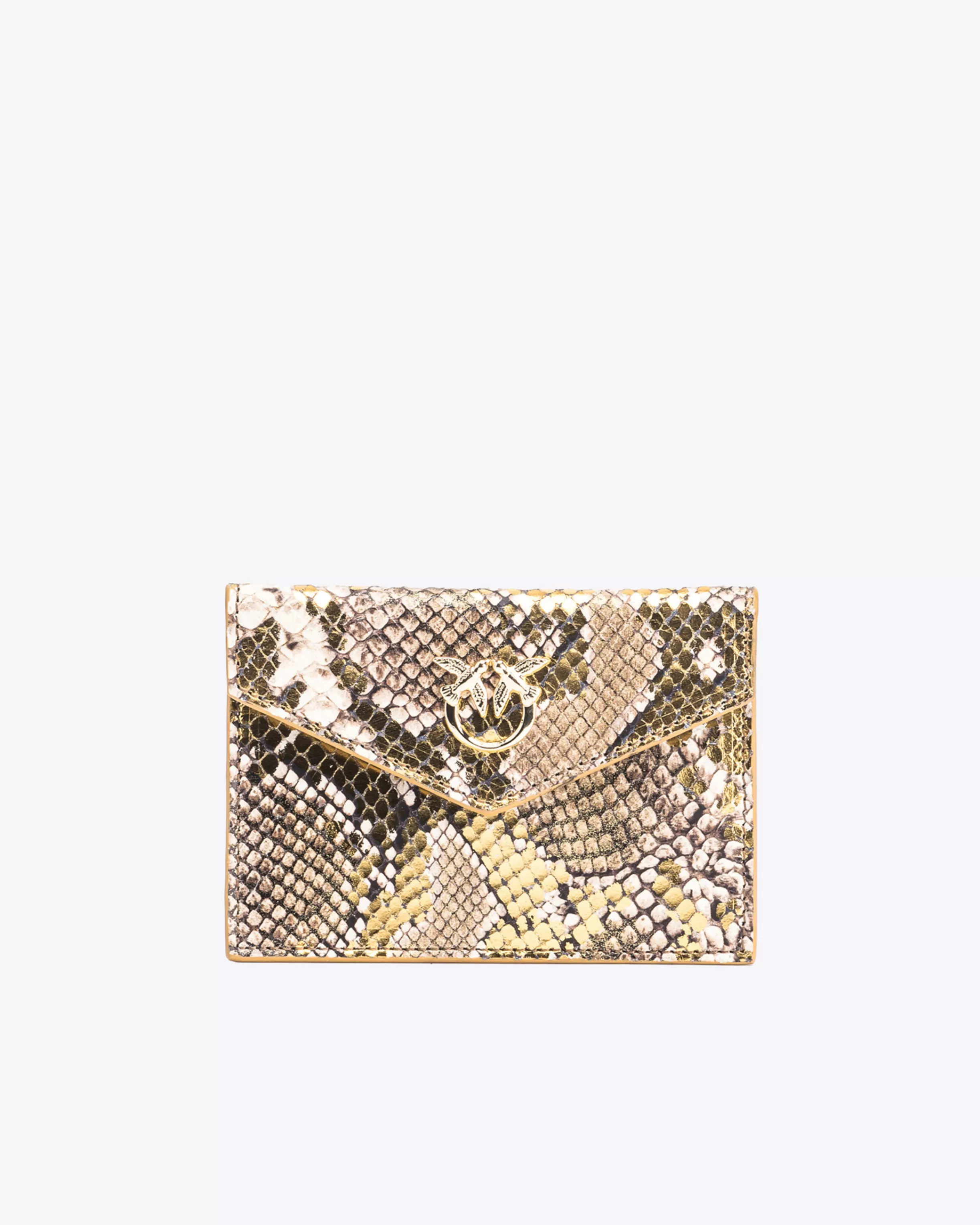 PINKO Galleria flat card holder in laminated reptile skin