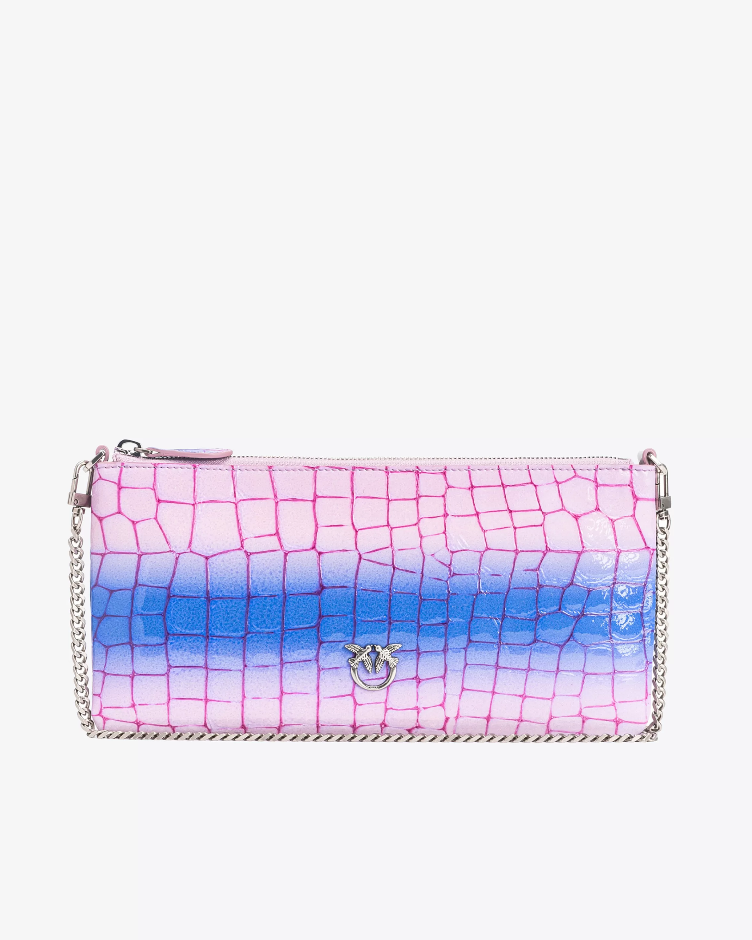 PINKO Galleria horizontal flat bag in shiny fade-effect croc-print leather