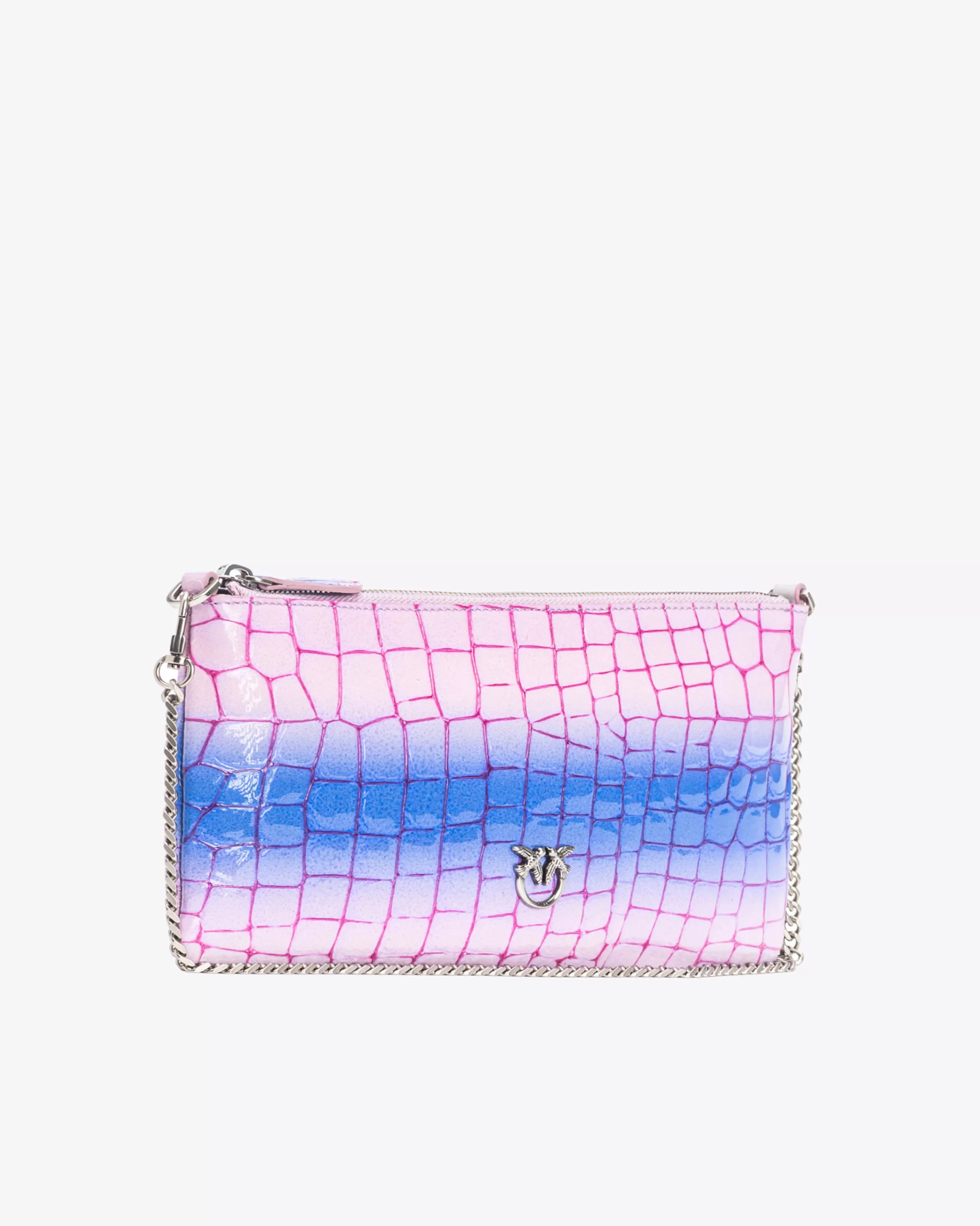 PINKO Galleria horizontal flat bag in shiny fade-effect croc-print leather