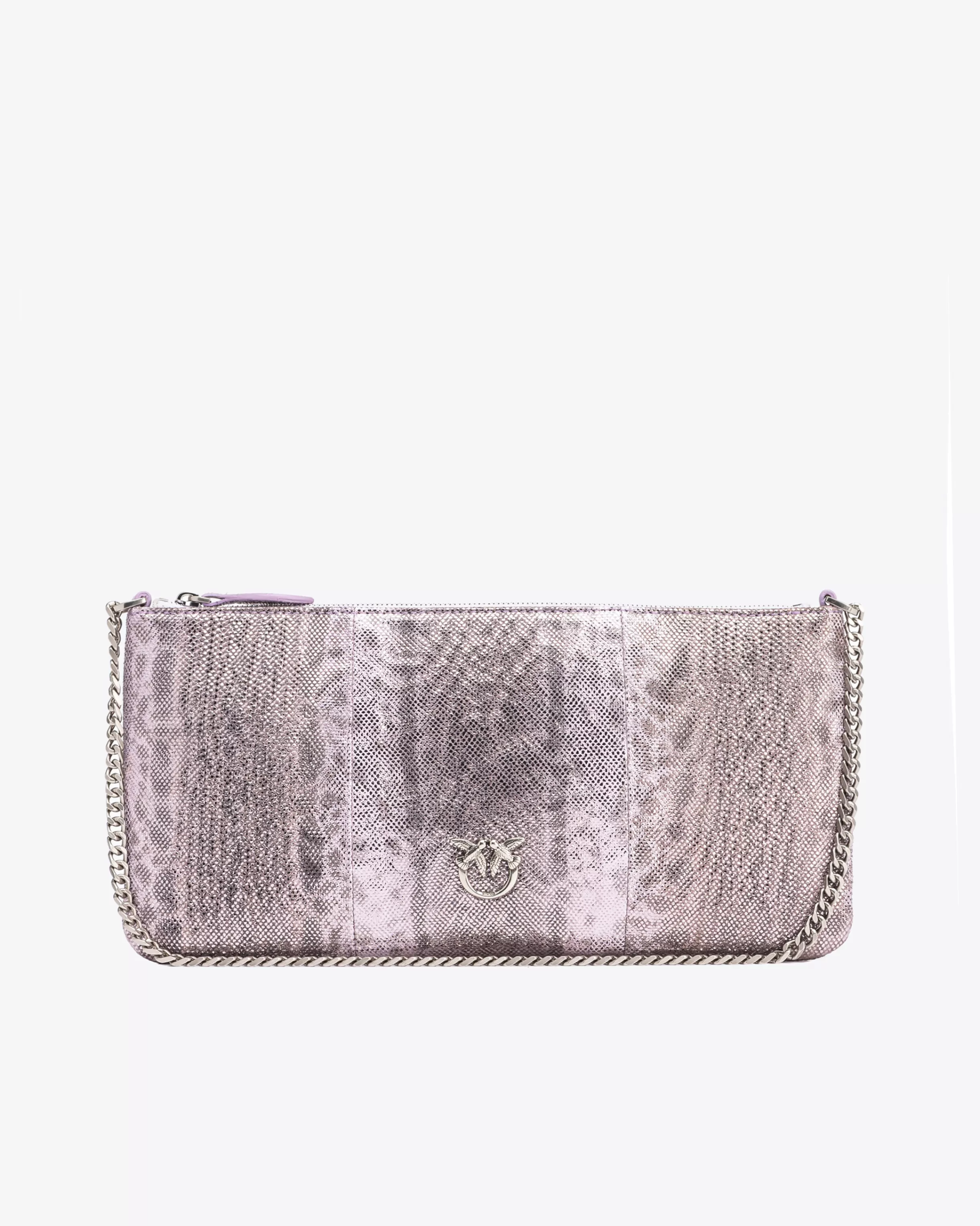 PINKO Galleria Horizontal Flat crossbody Bag in glittery reptile leather