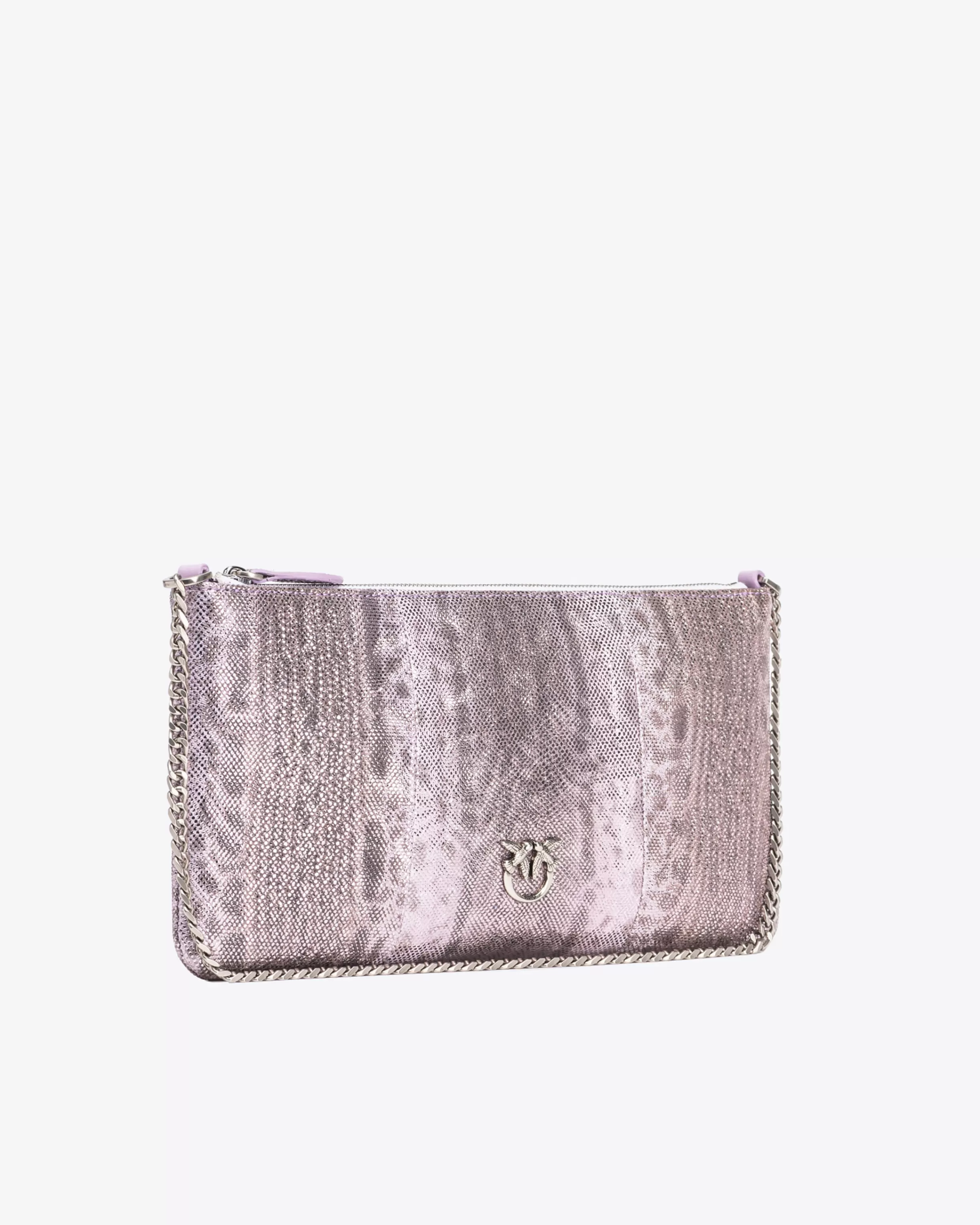 PINKO Galleria Horizontal Flat crossbody Bag in glittery reptile leather