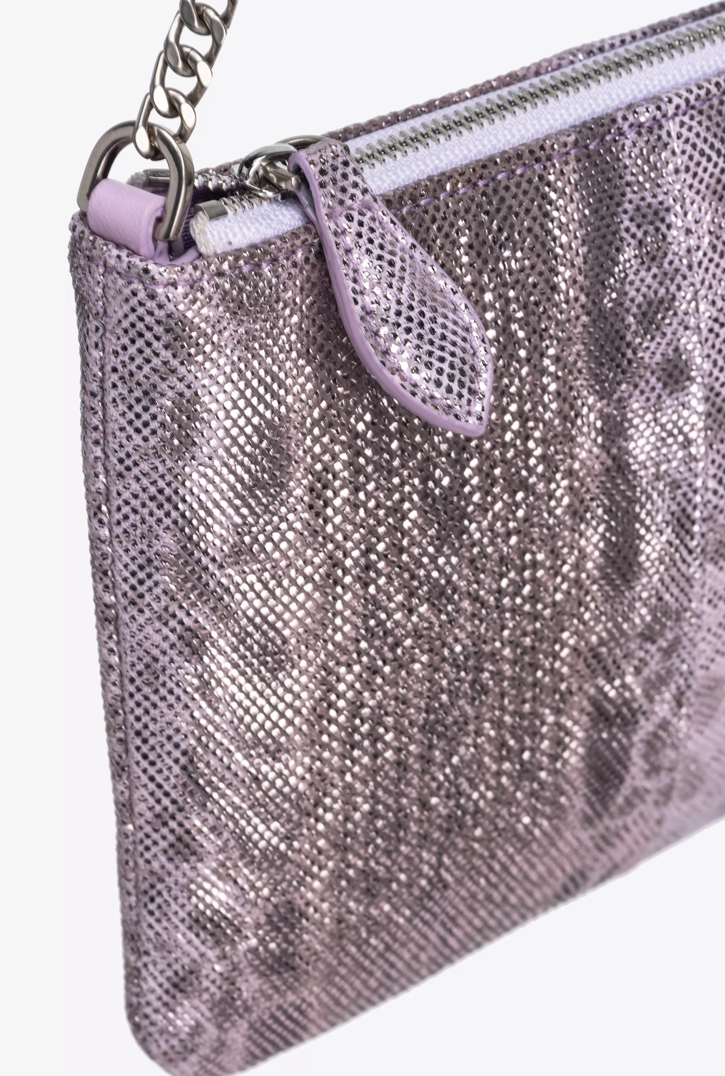 PINKO Galleria Horizontal Flat crossbody Bag in glittery reptile leather