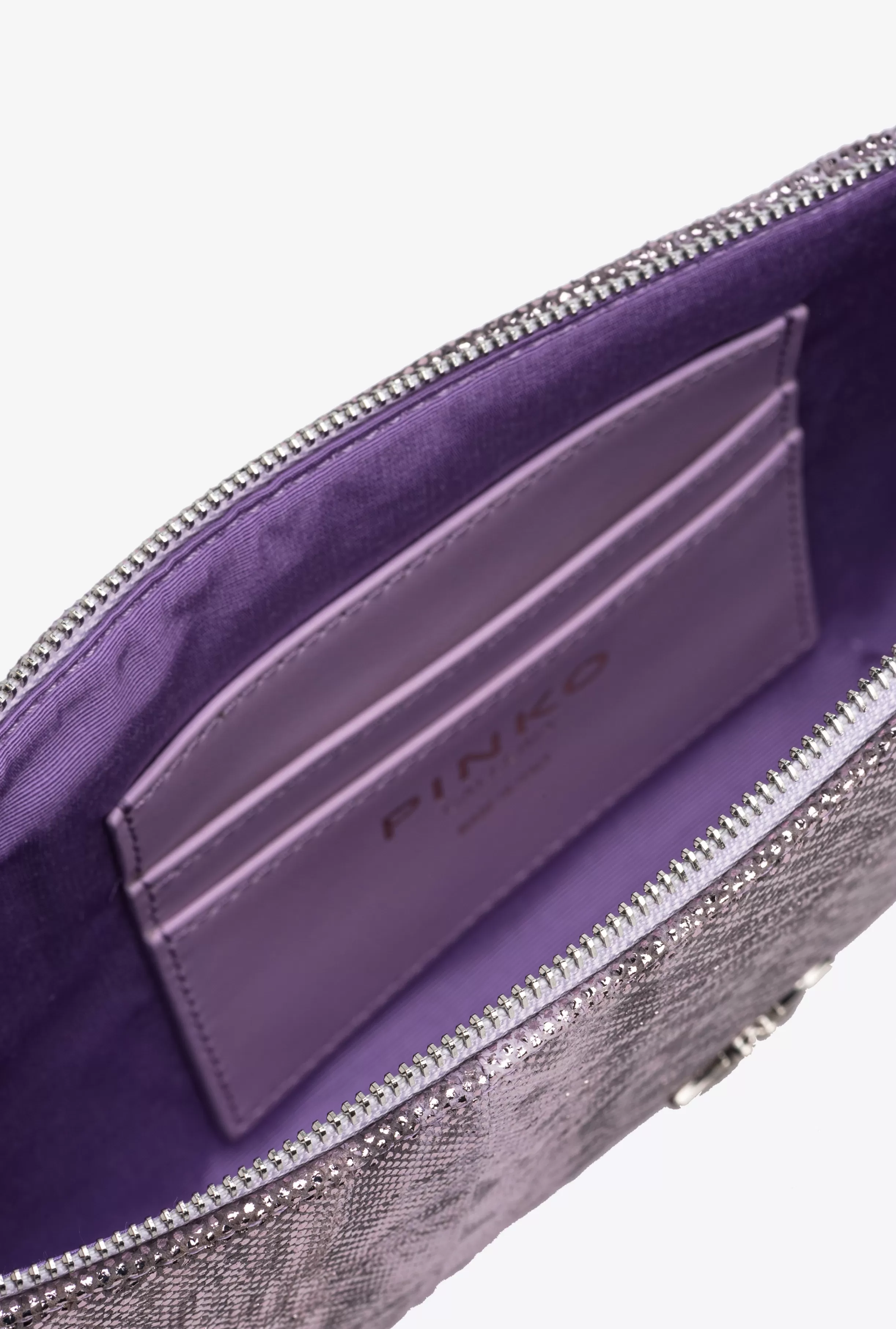 PINKO Galleria Horizontal Flat crossbody Bag in glittery reptile leather