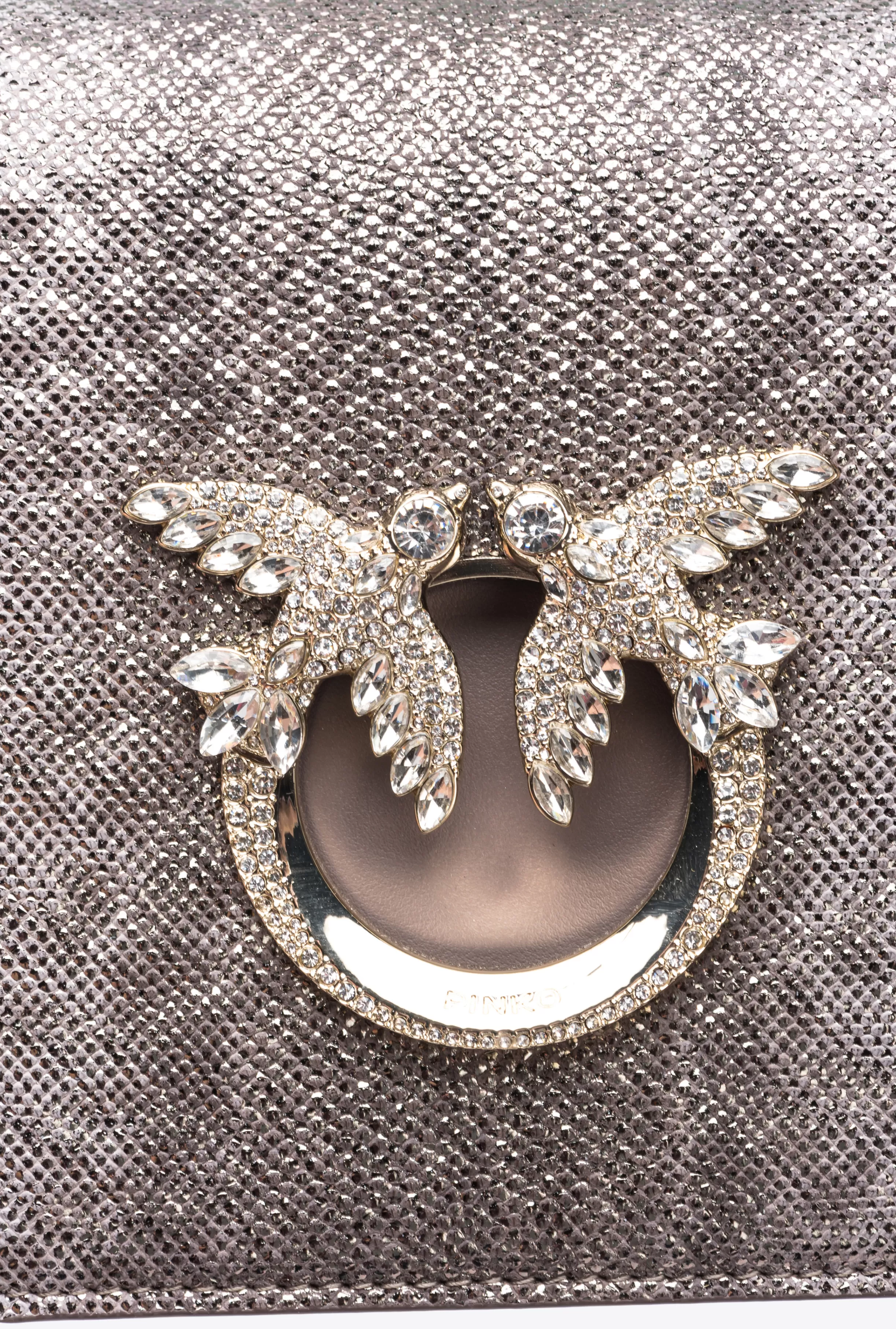 PINKO Galleria Mini Click crossbody bag in glittery reptile leather