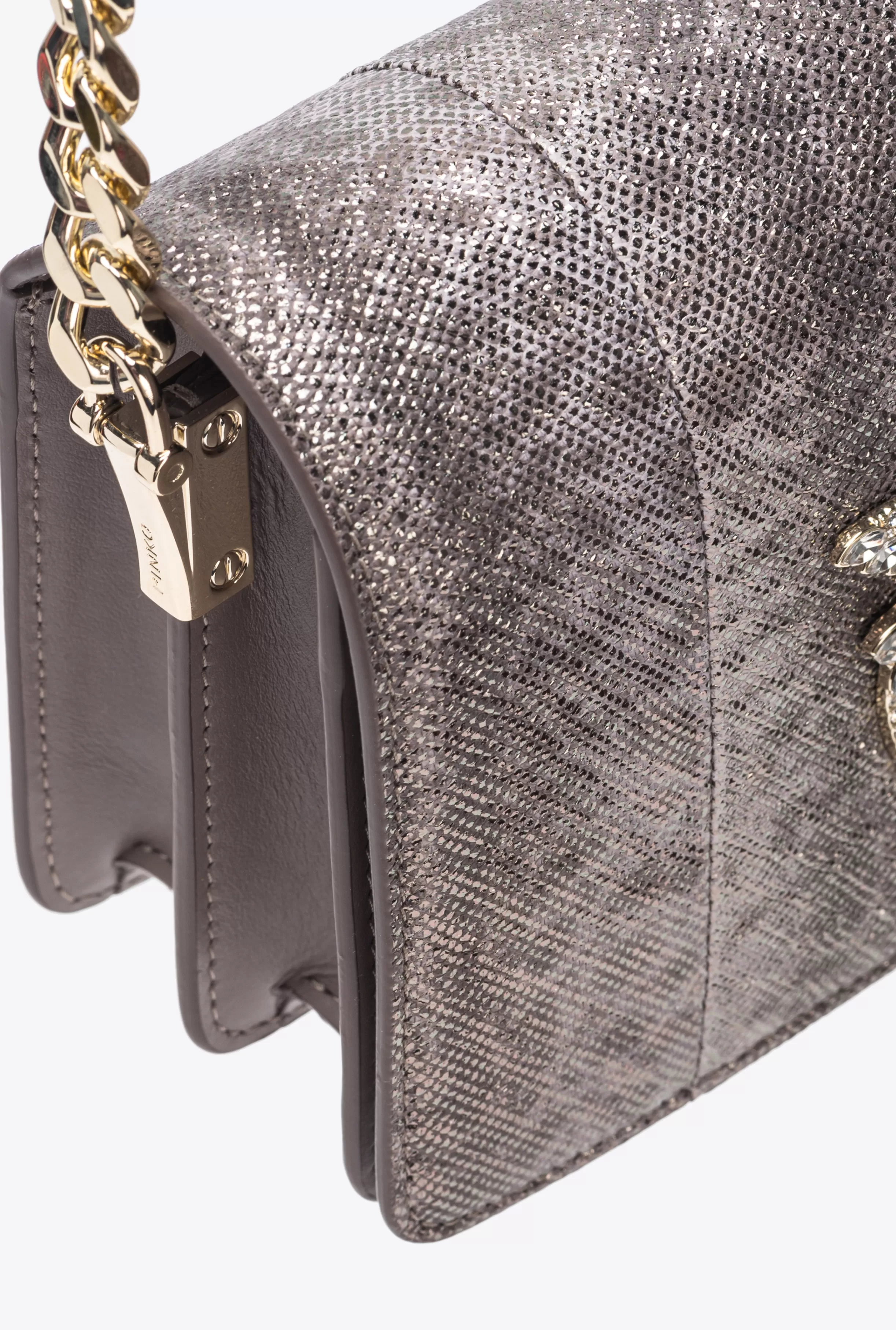 PINKO Galleria Mini Click crossbody bag in glittery reptile leather