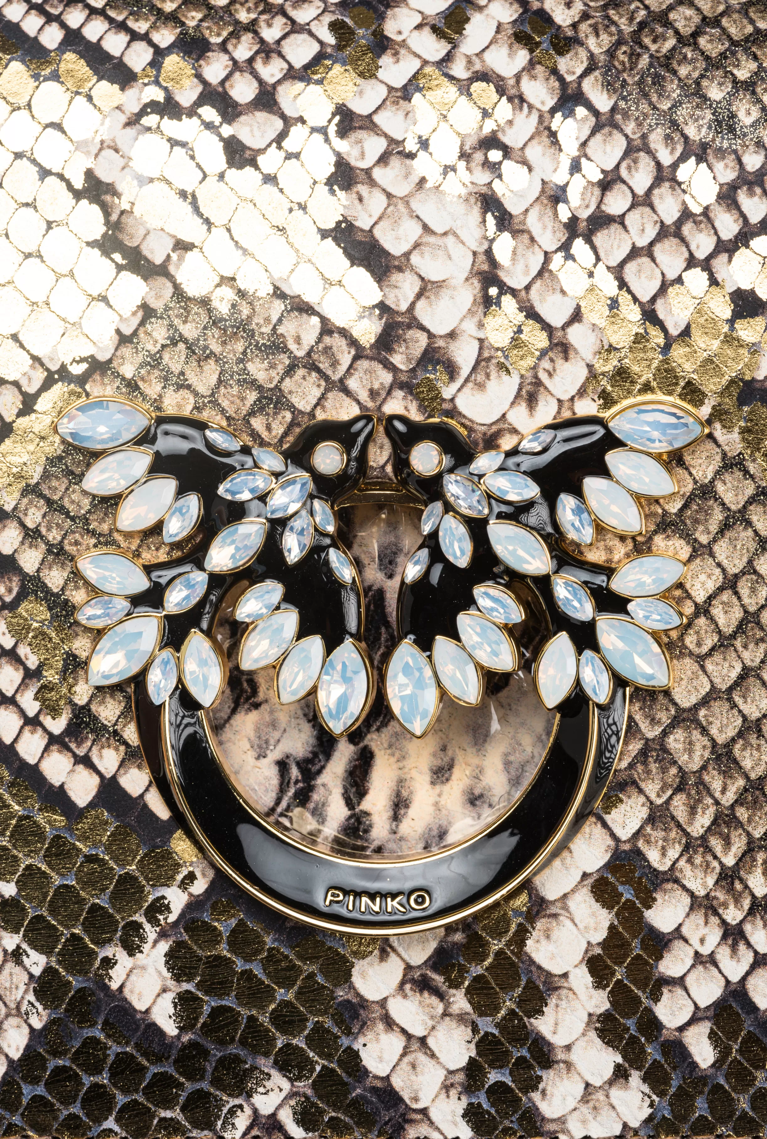 PINKO Galleria Mini Love Bag Click in laminated reptile skin