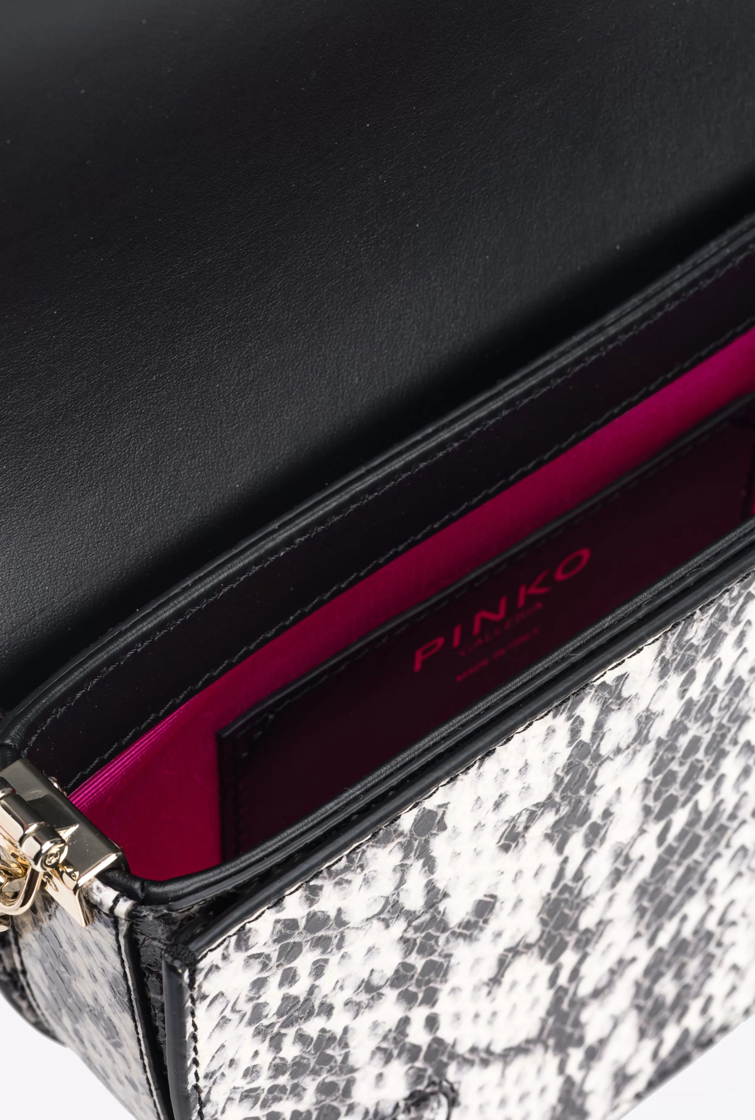 PINKO Galleria Mini Love Bag Click Round in reptile-print leather