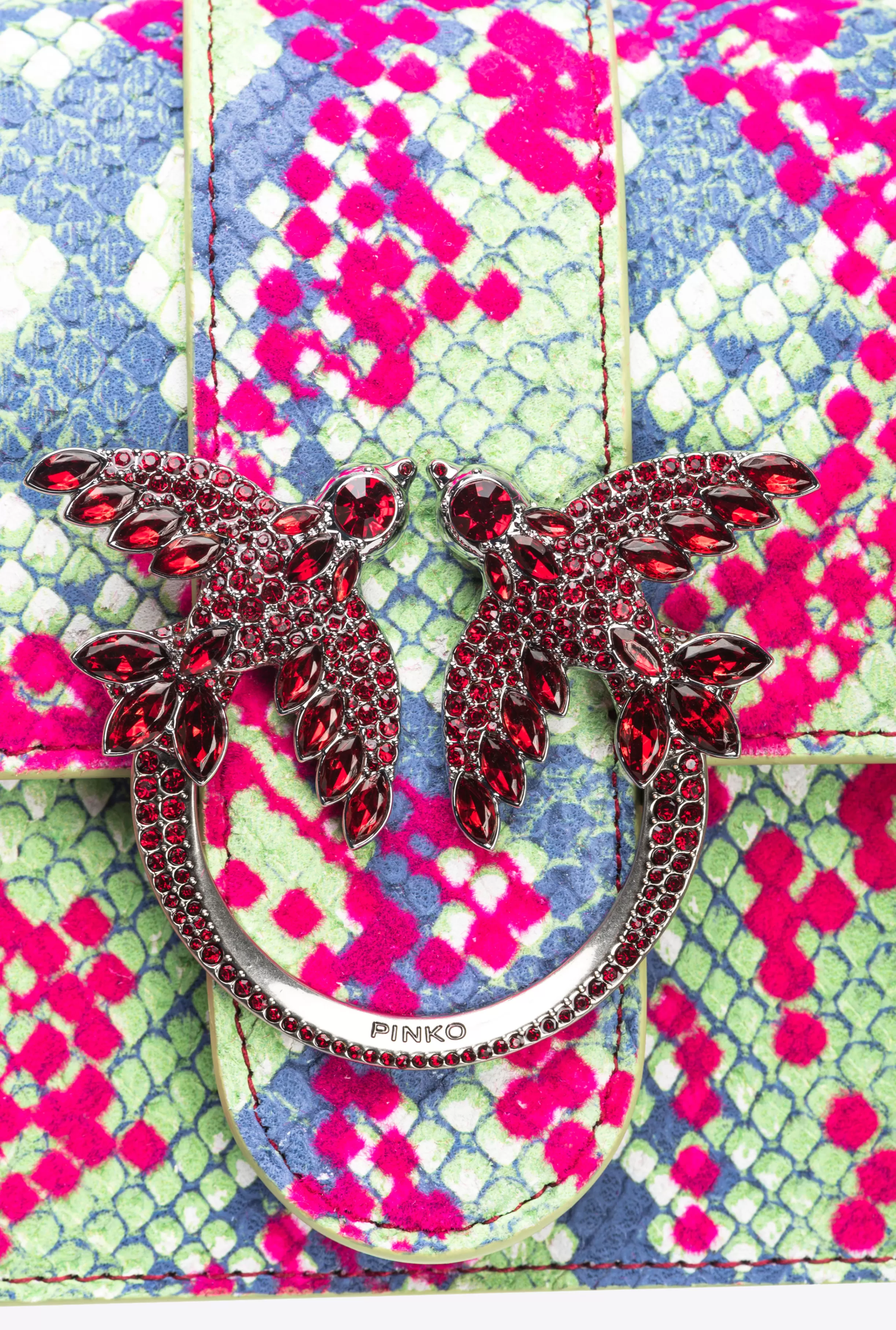 PINKO Galleria Mini Love Bag One in python-print leather with flock detail