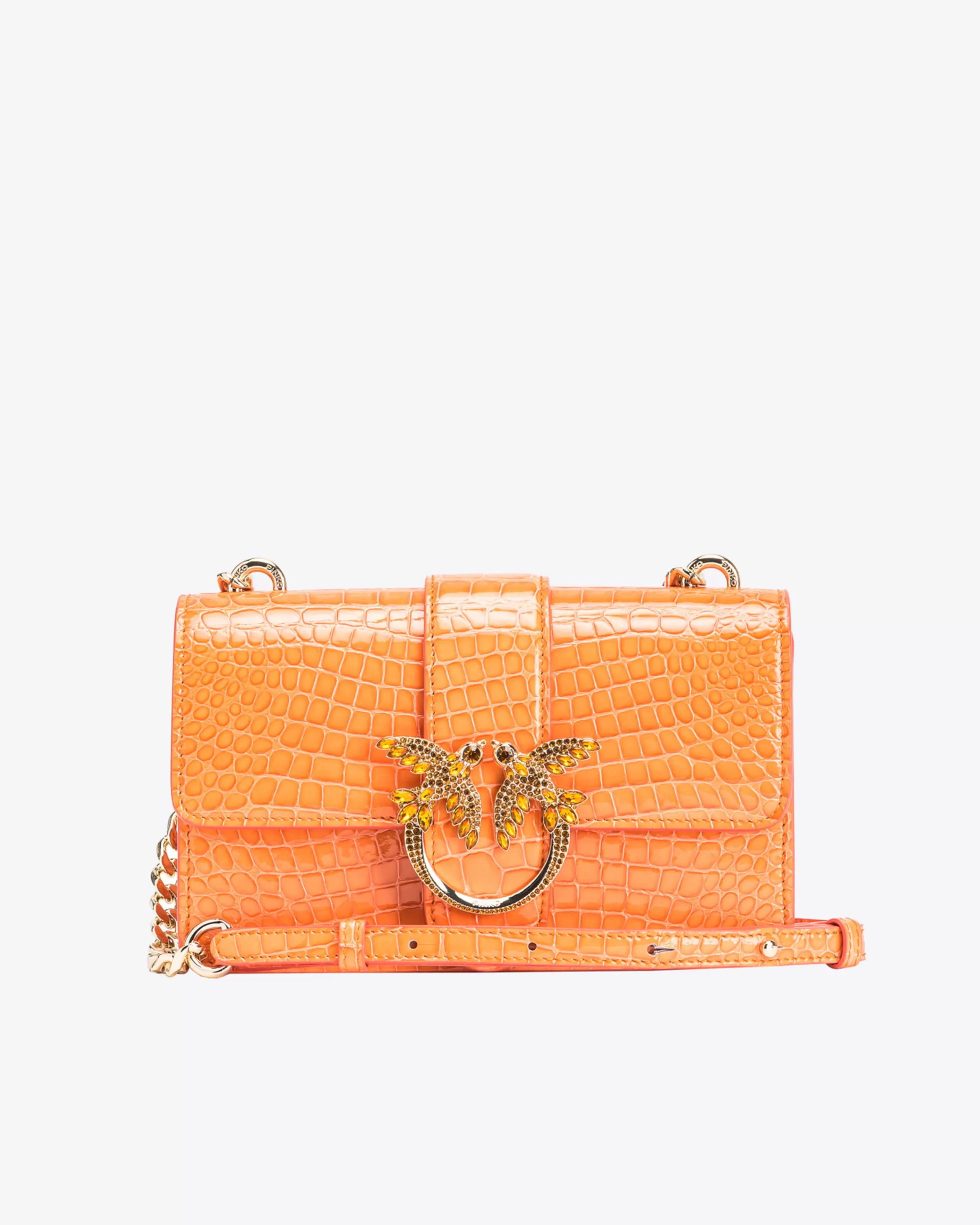 PINKO Galleria Mini Love Bag One in shiny coloured crocodile-print leather