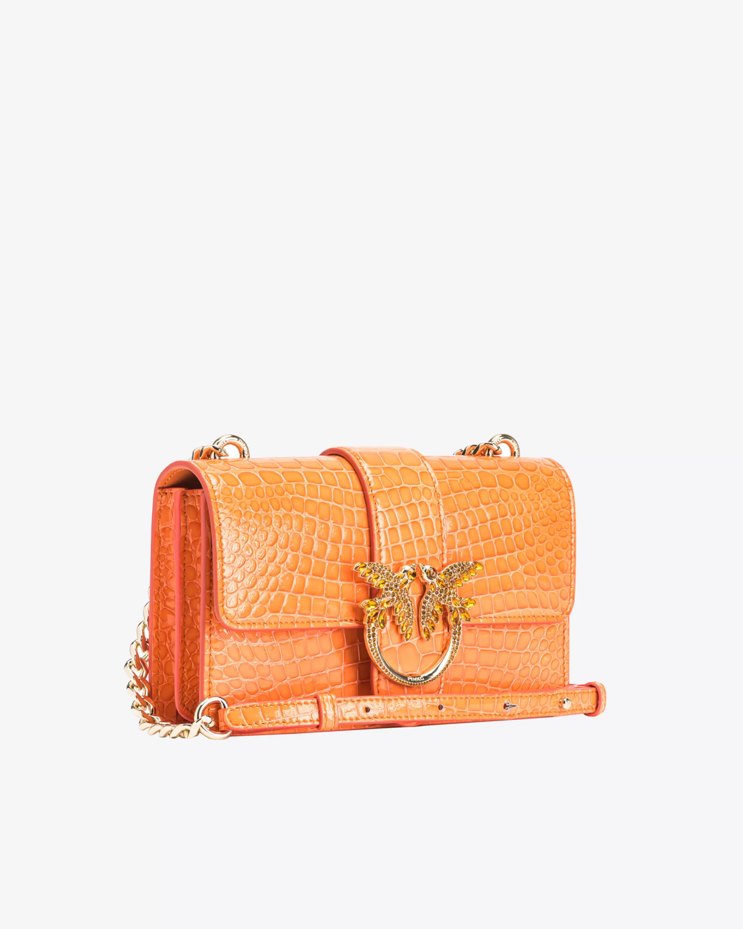 PINKO Galleria Mini Love Bag One in shiny coloured crocodile-print leather