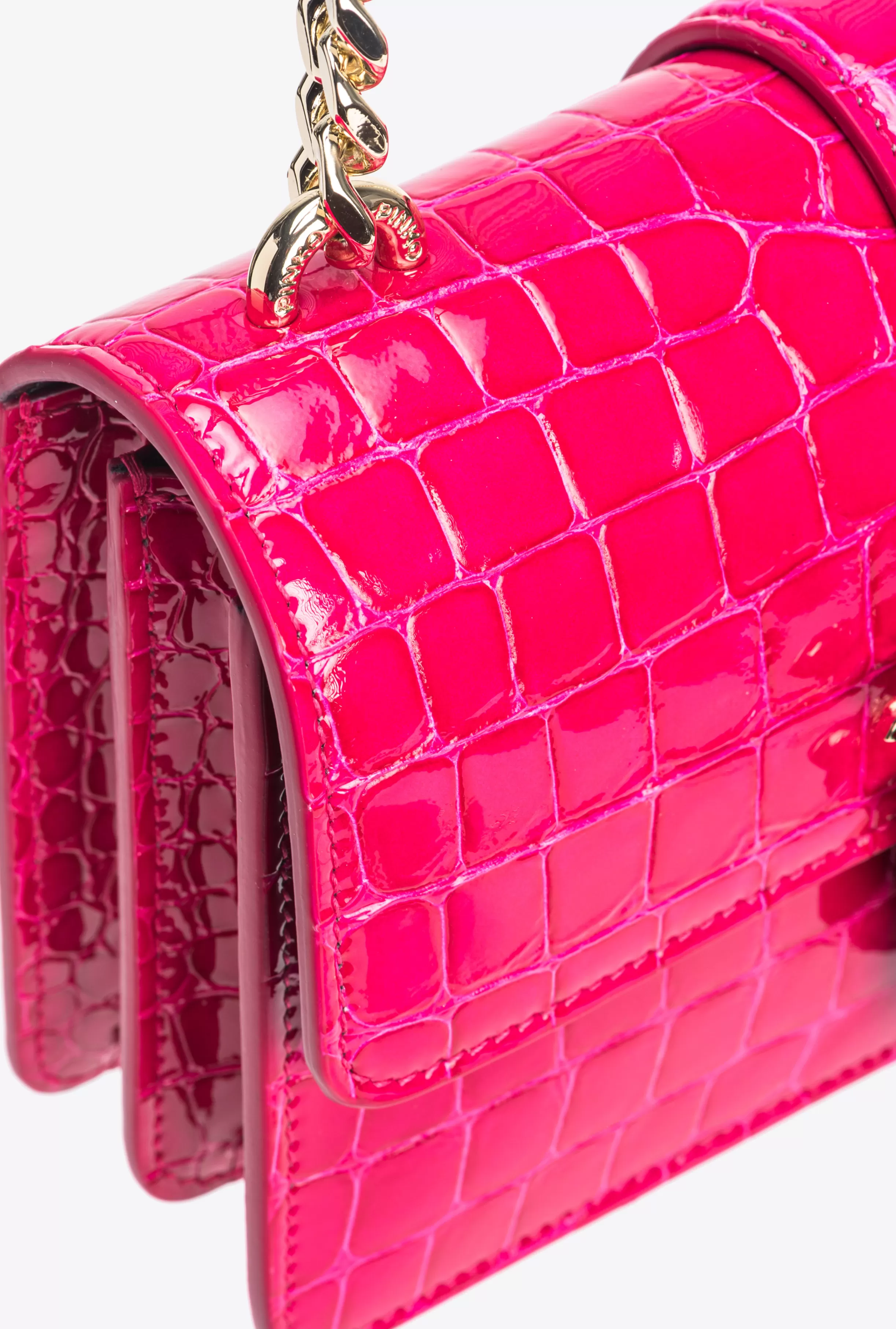 PINKO Galleria Mini Love Bag One in shiny coloured crocodile-print leather
