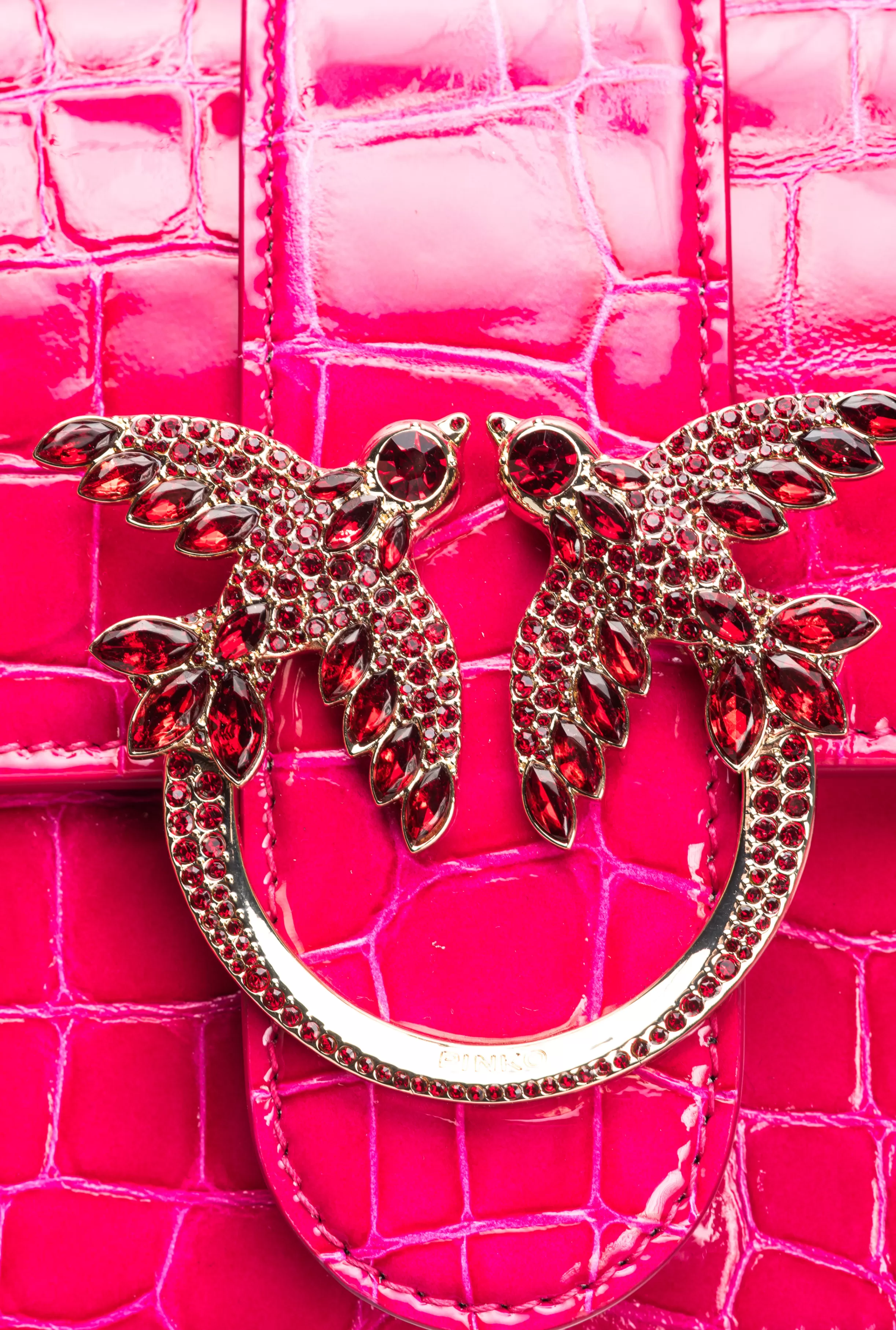 PINKO Galleria Mini Love Bag One in shiny coloured crocodile-print leather