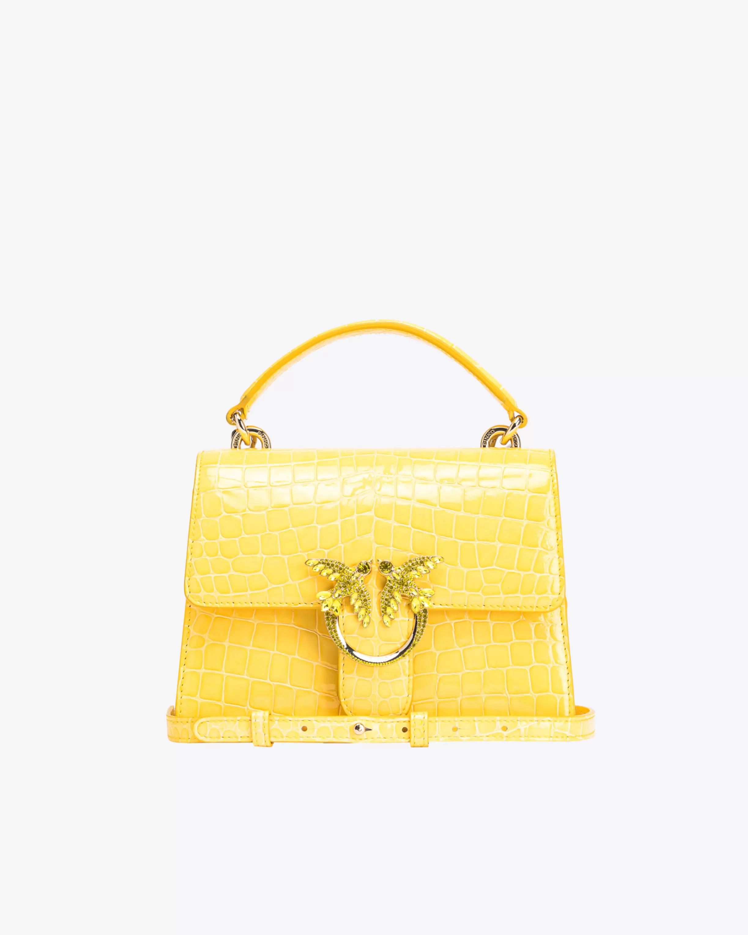 PINKO Galleria Mini Love Bag One Top Handle Light in shiny croc-print leather