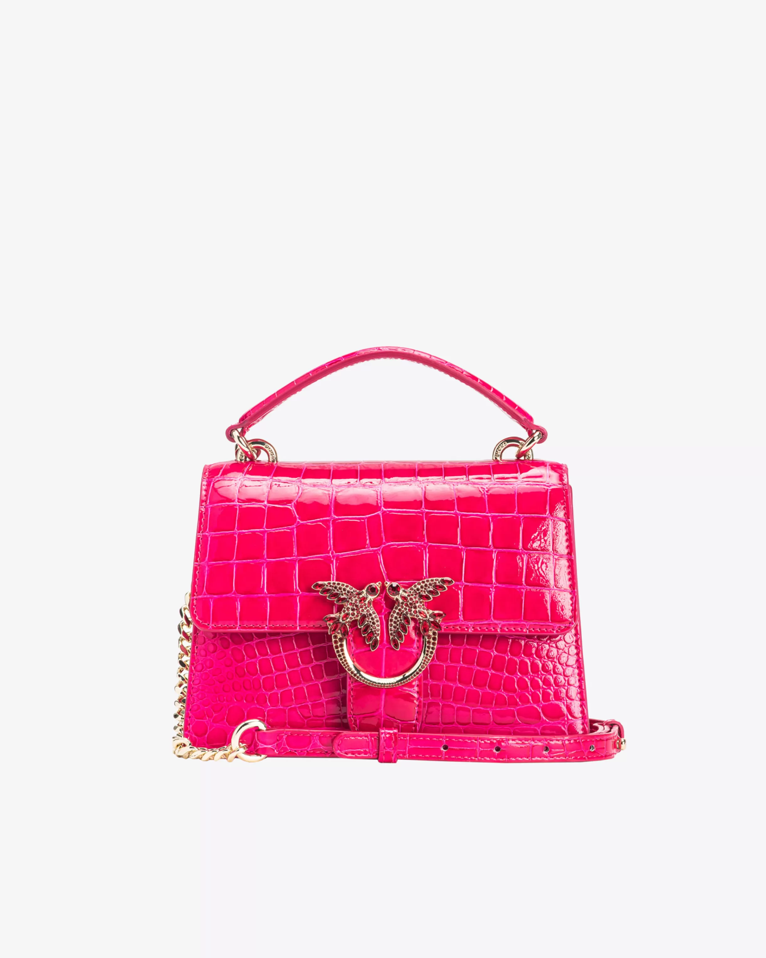 PINKO Galleria Mini Love Bag One Top Handle Light in shiny croc-print leather