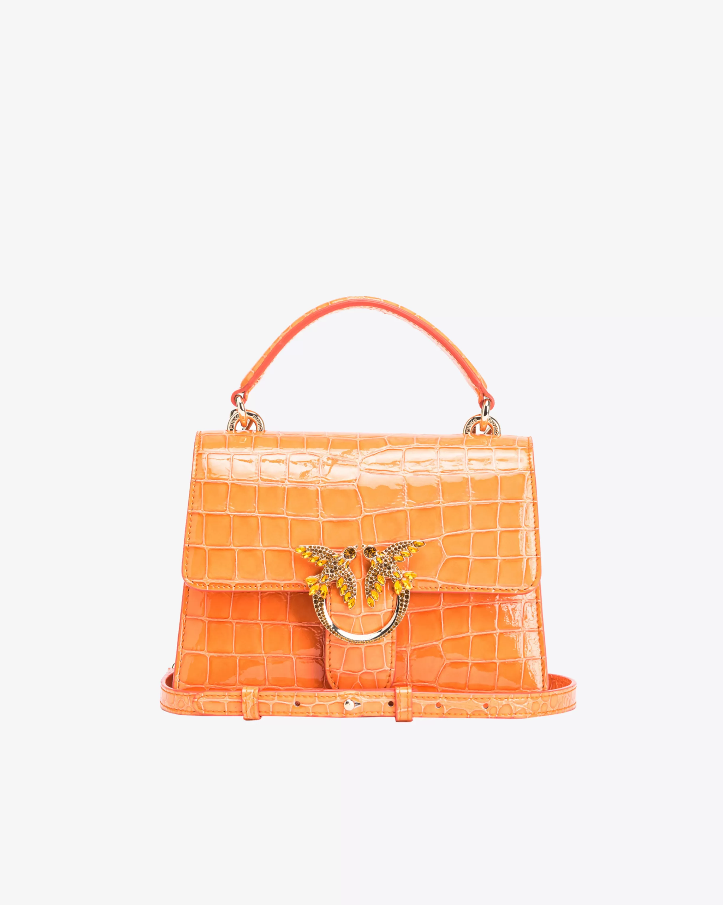 PINKO Galleria Mini Love Bag One Top Handle Light in shiny croc-print leather