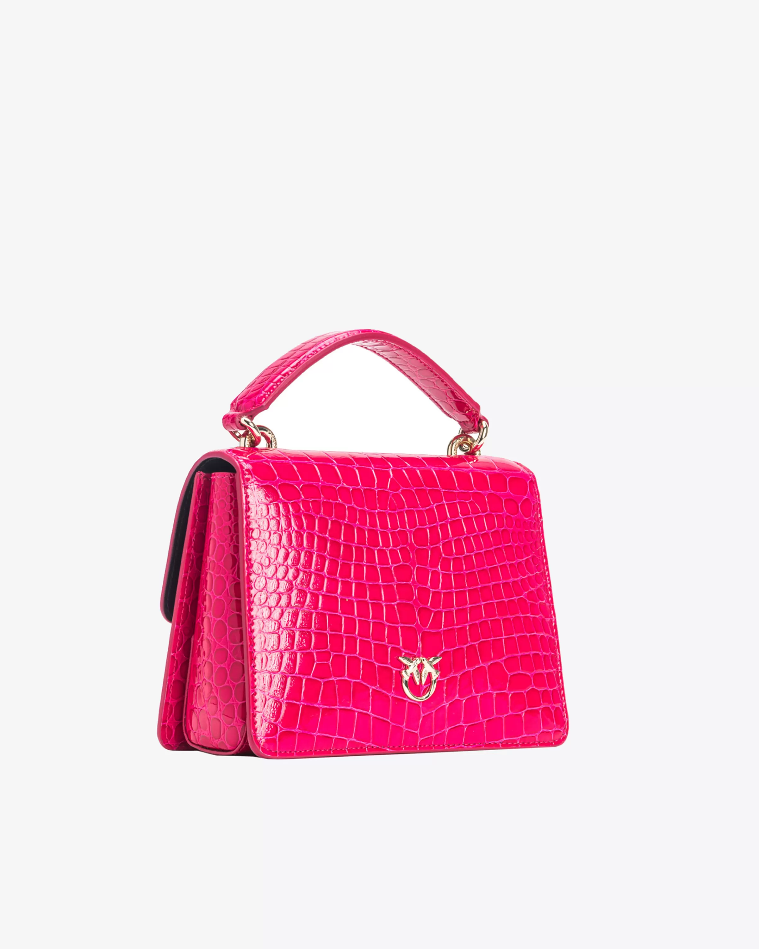 PINKO Galleria Mini Love Bag One Top Handle Light in shiny croc-print leather