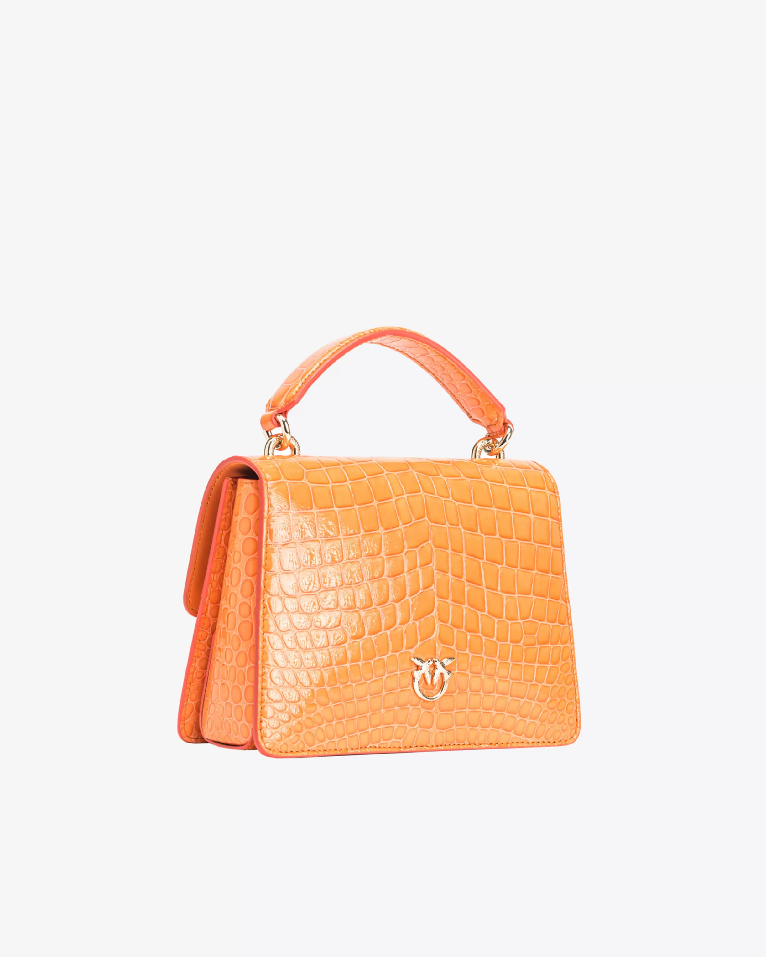PINKO Galleria Mini Love Bag One Top Handle Light in shiny croc-print leather