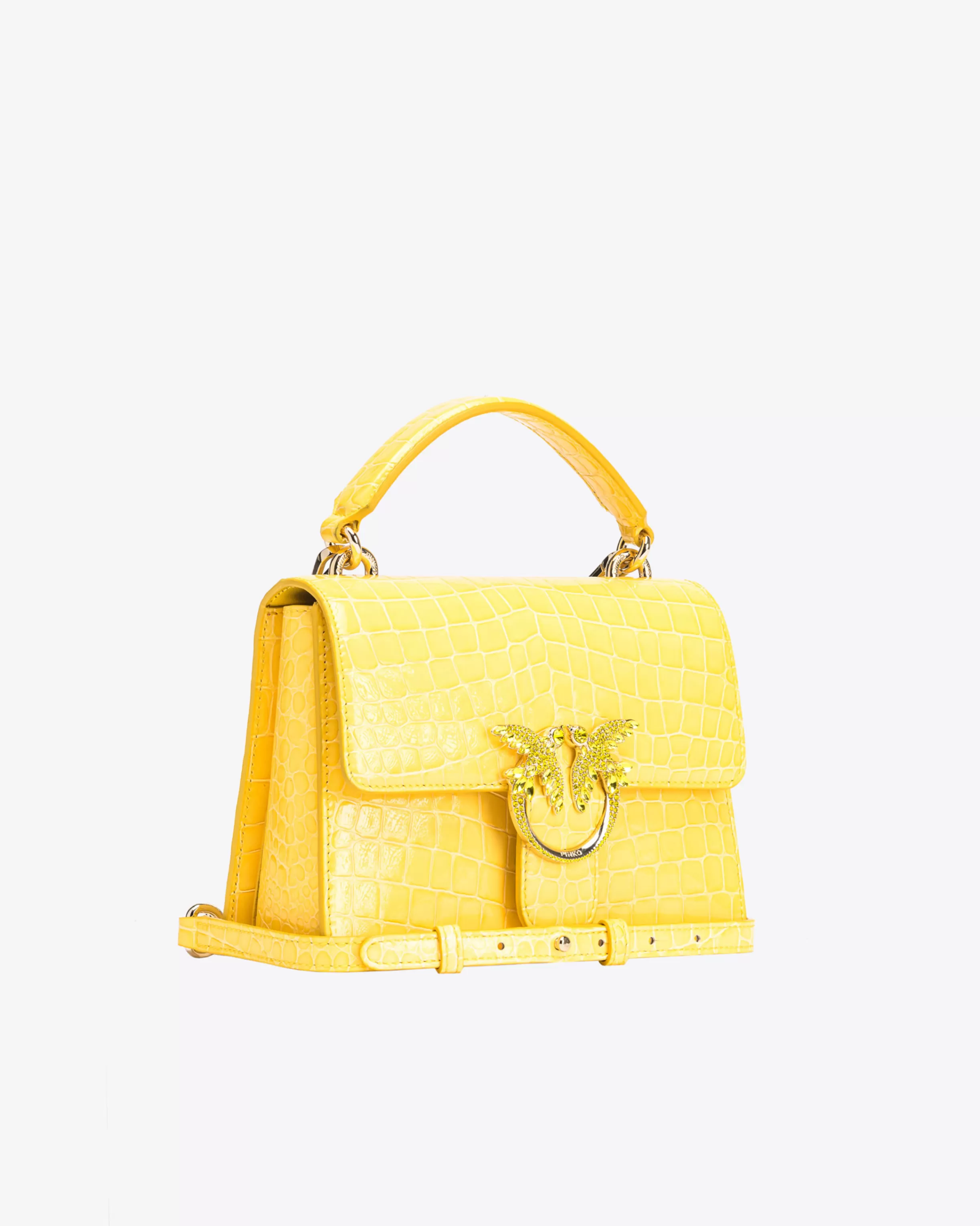 PINKO Galleria Mini Love Bag One Top Handle Light in shiny croc-print leather