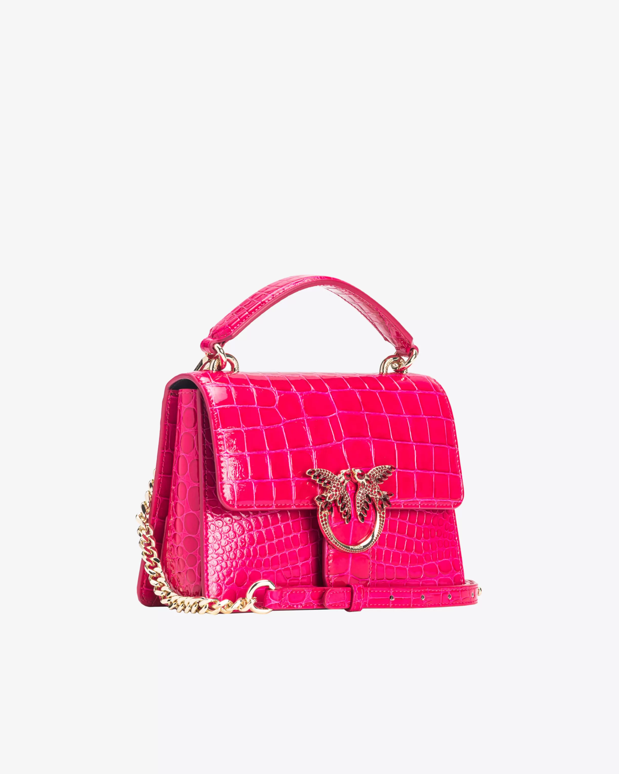 PINKO Galleria Mini Love Bag One Top Handle Light in shiny croc-print leather