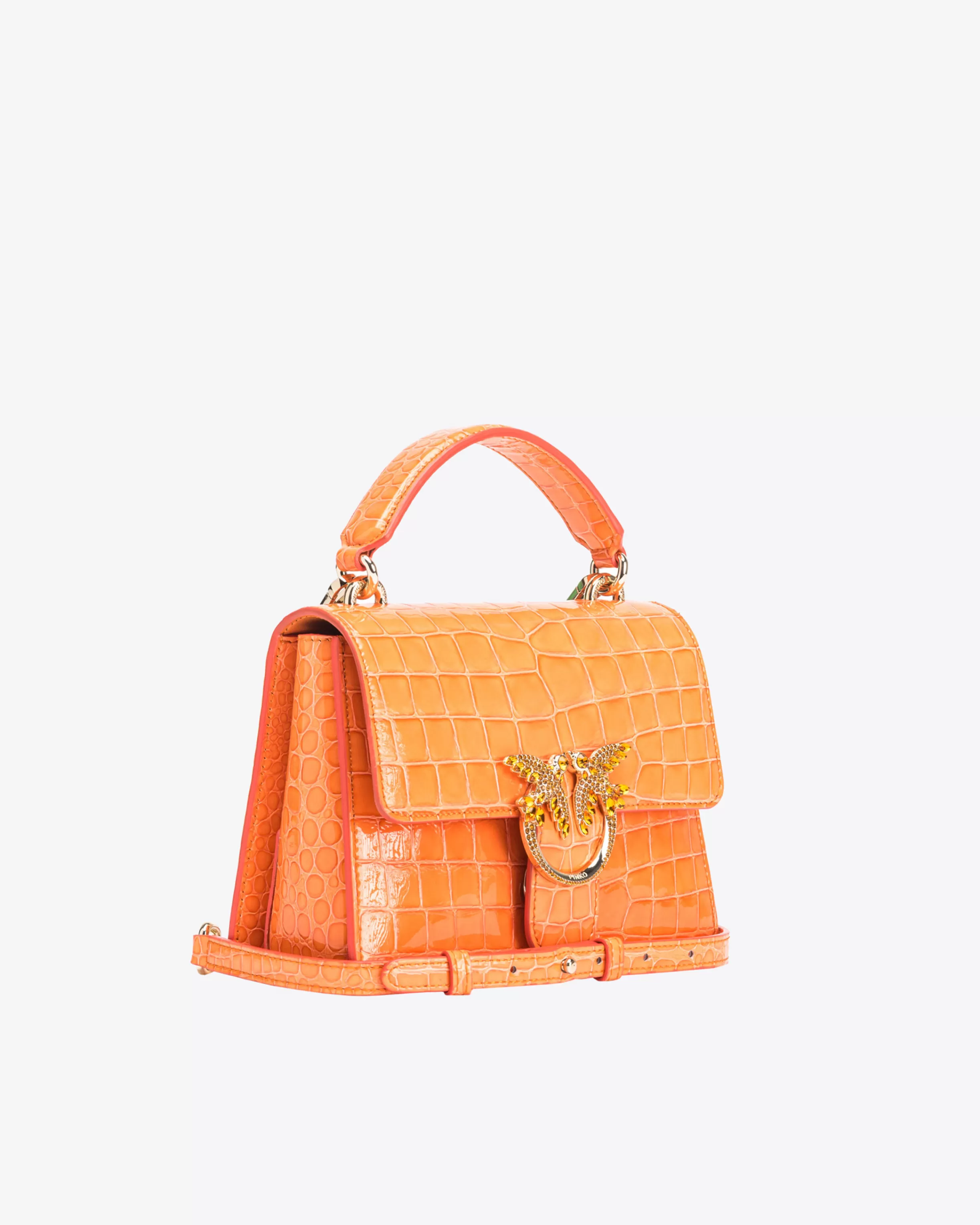 PINKO Galleria Mini Love Bag One Top Handle Light in shiny croc-print leather