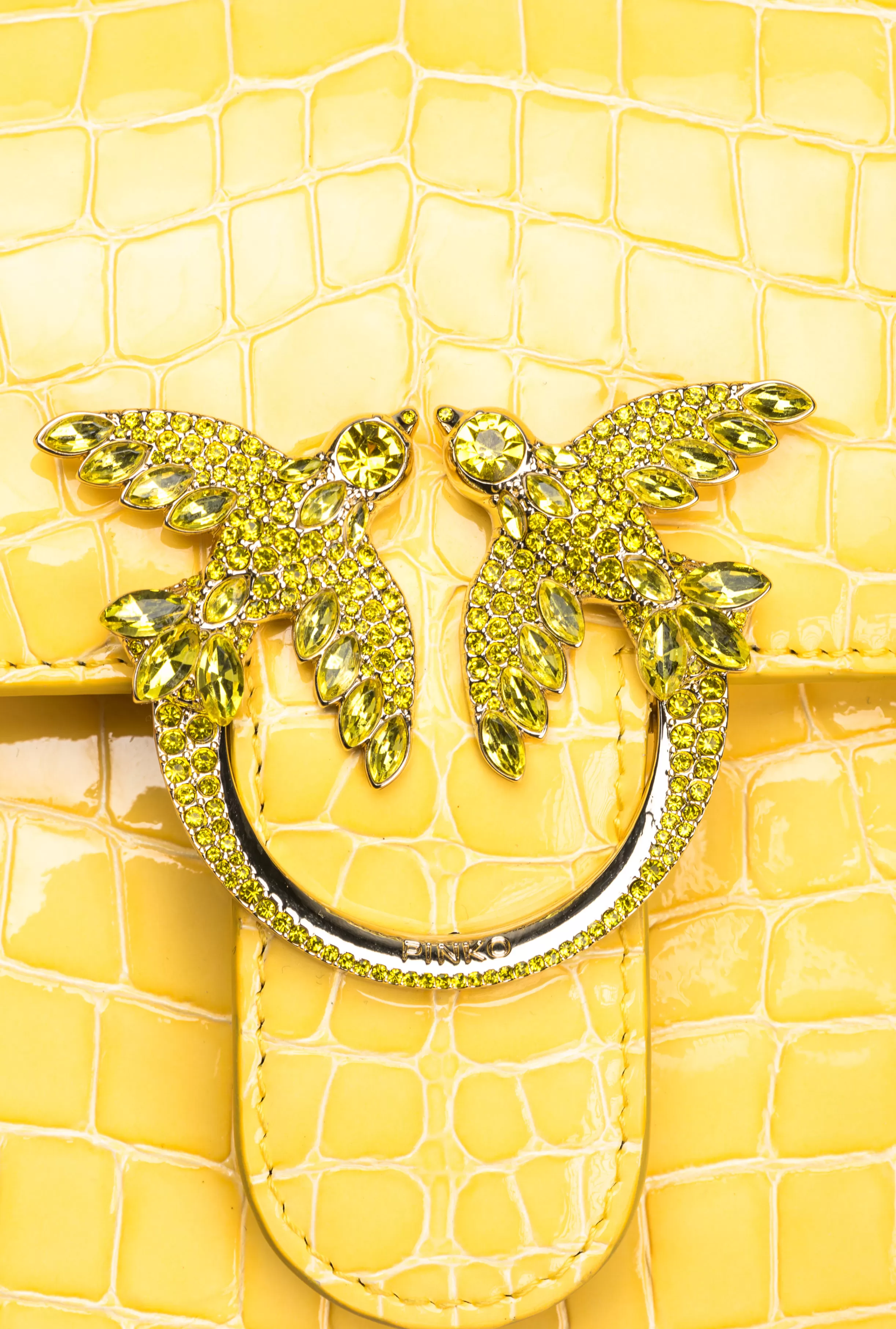 PINKO Galleria Mini Love Bag One Top Handle Light in shiny croc-print leather