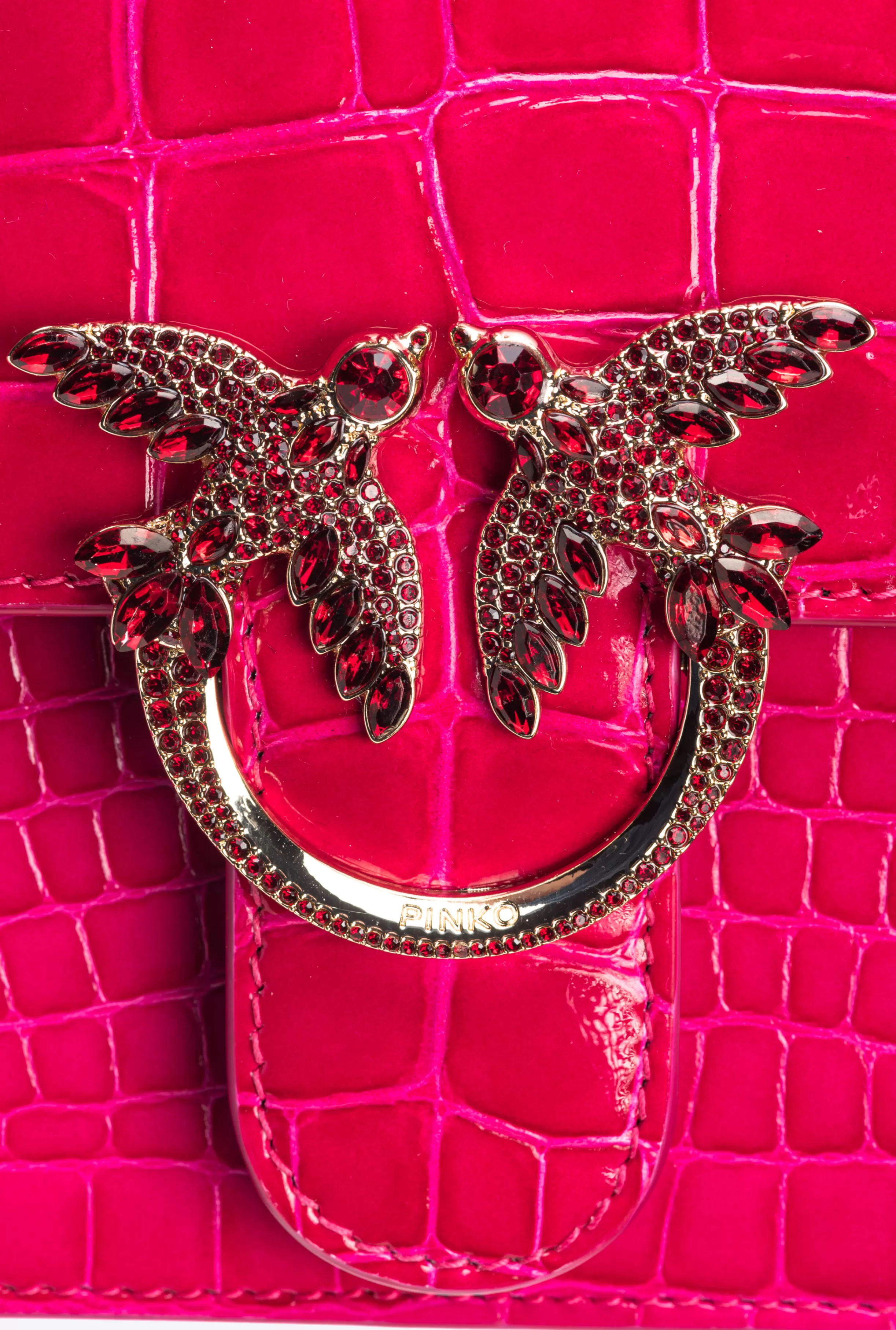 PINKO Galleria Mini Love Bag One Top Handle Light in shiny croc-print leather