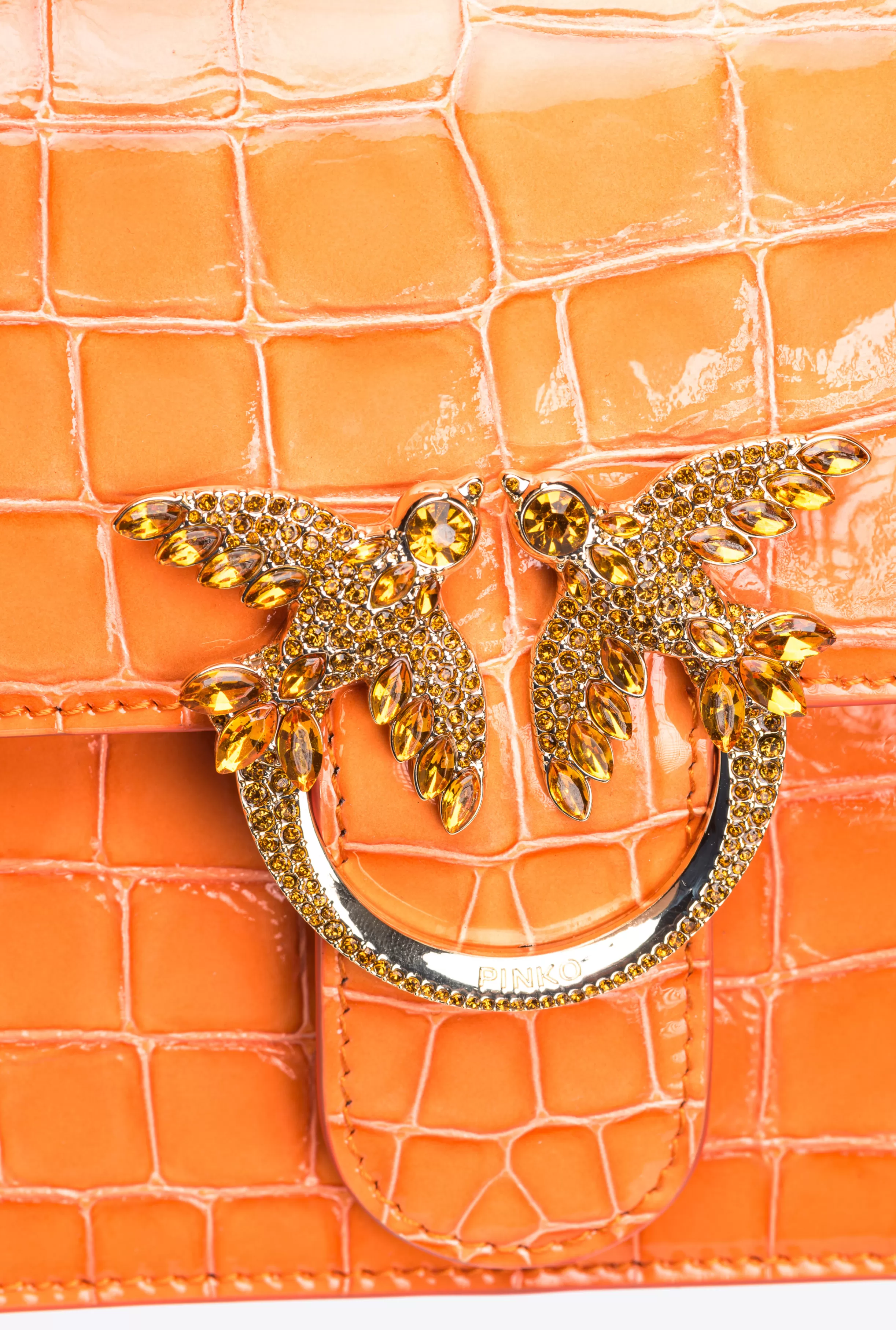 PINKO Galleria Mini Love Bag One Top Handle Light in shiny croc-print leather