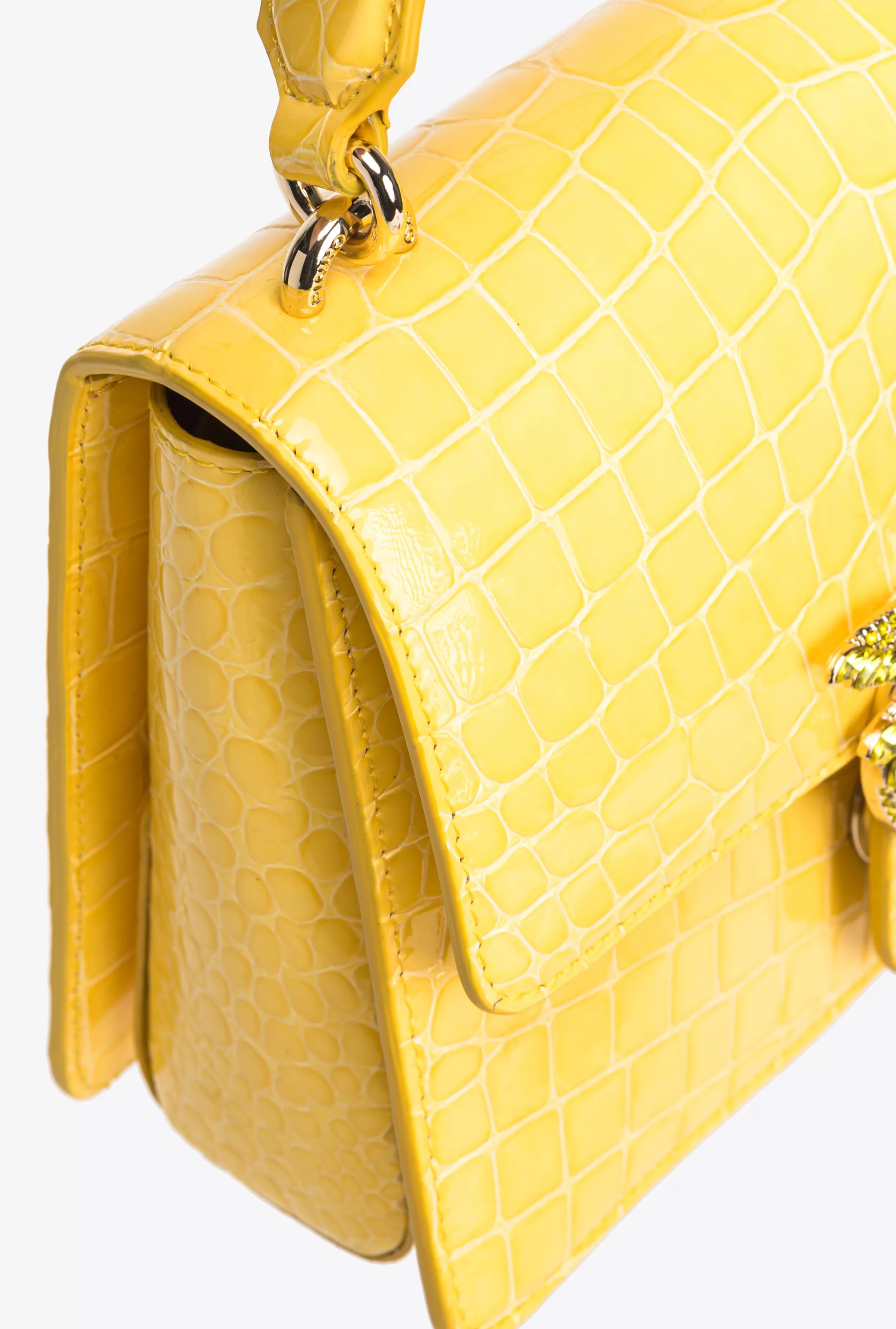PINKO Galleria Mini Love Bag One Top Handle Light in shiny croc-print leather