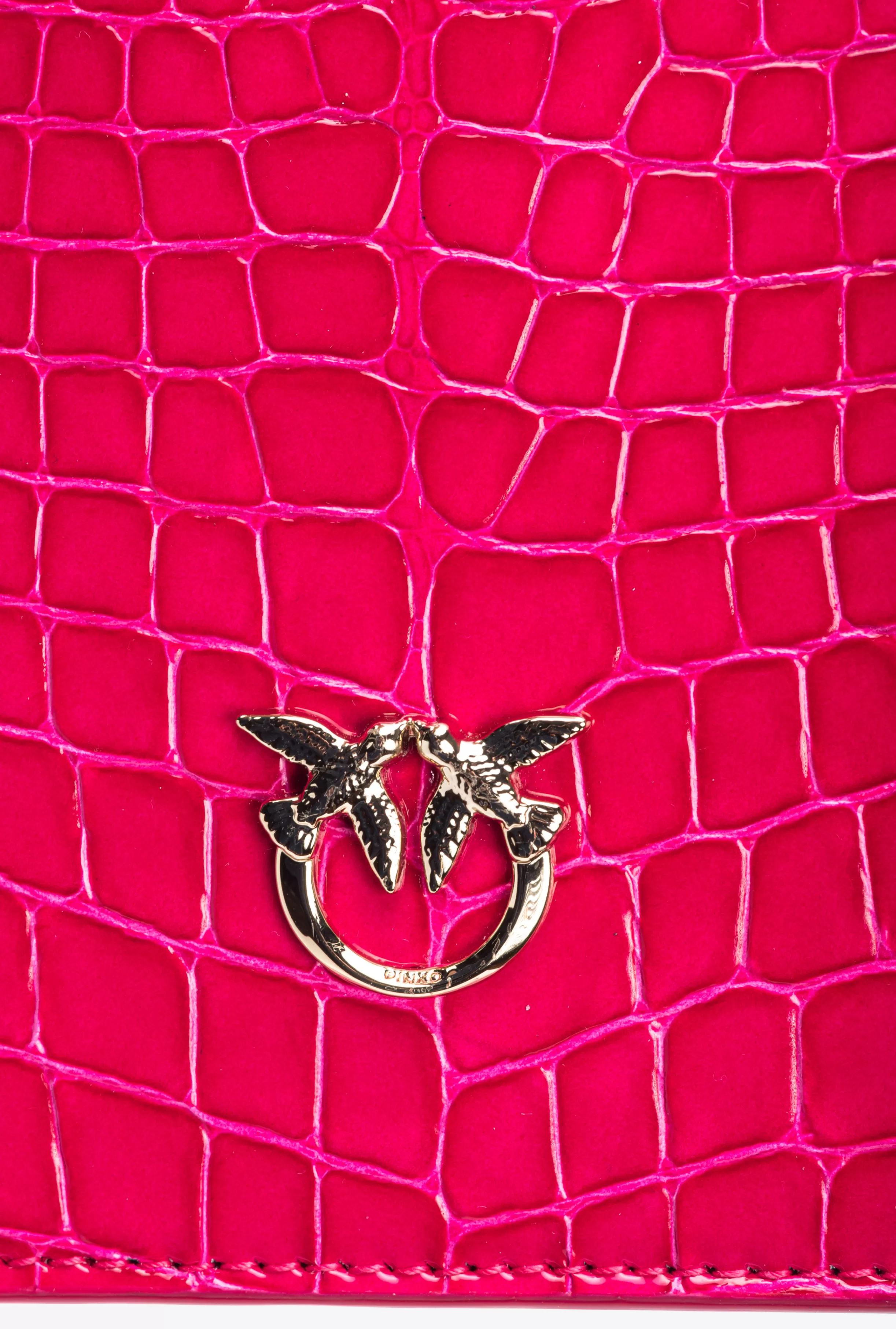 PINKO Galleria Mini Love Bag One Top Handle Light in shiny croc-print leather