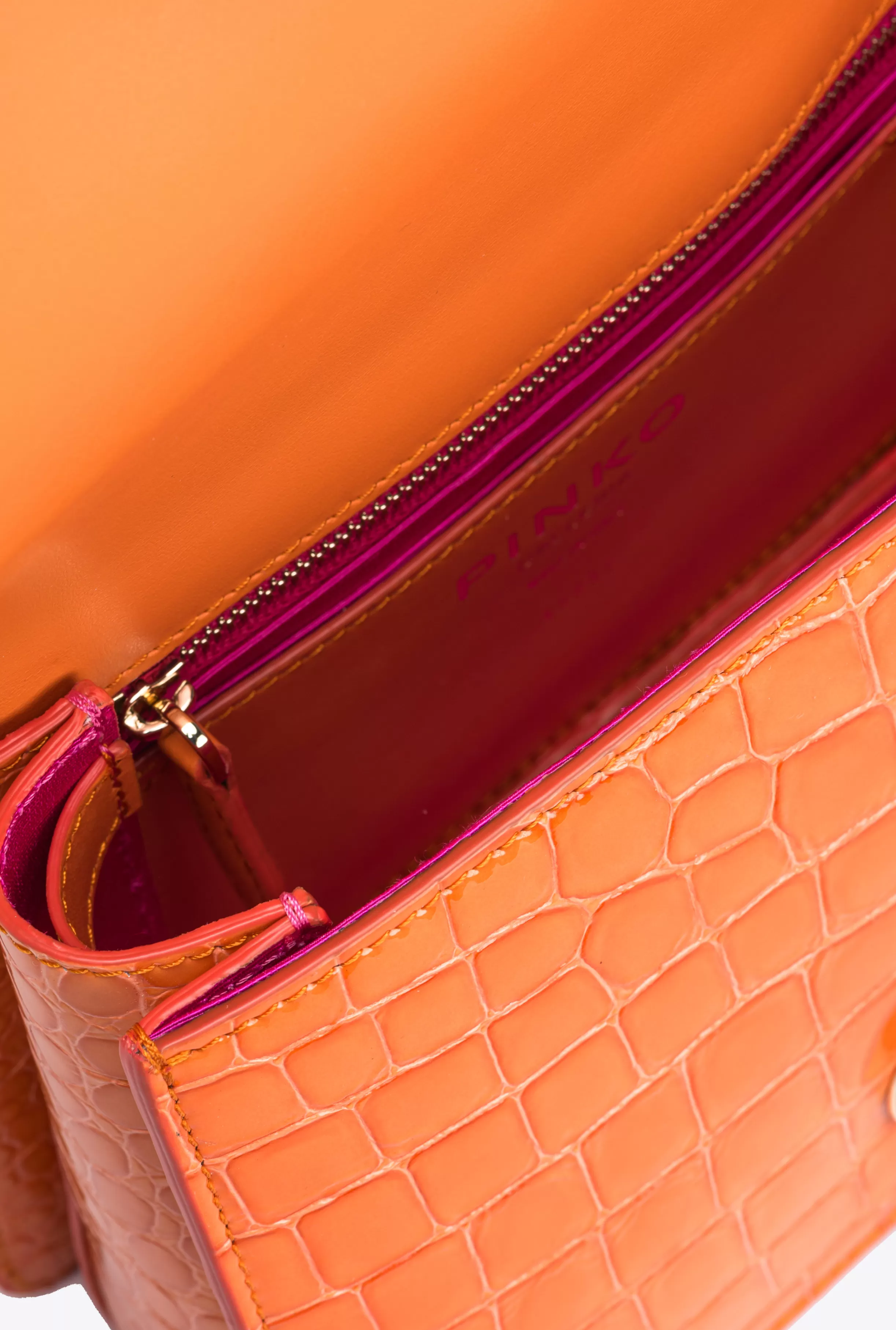 PINKO Galleria Mini Love Bag One Top Handle Light in shiny croc-print leather