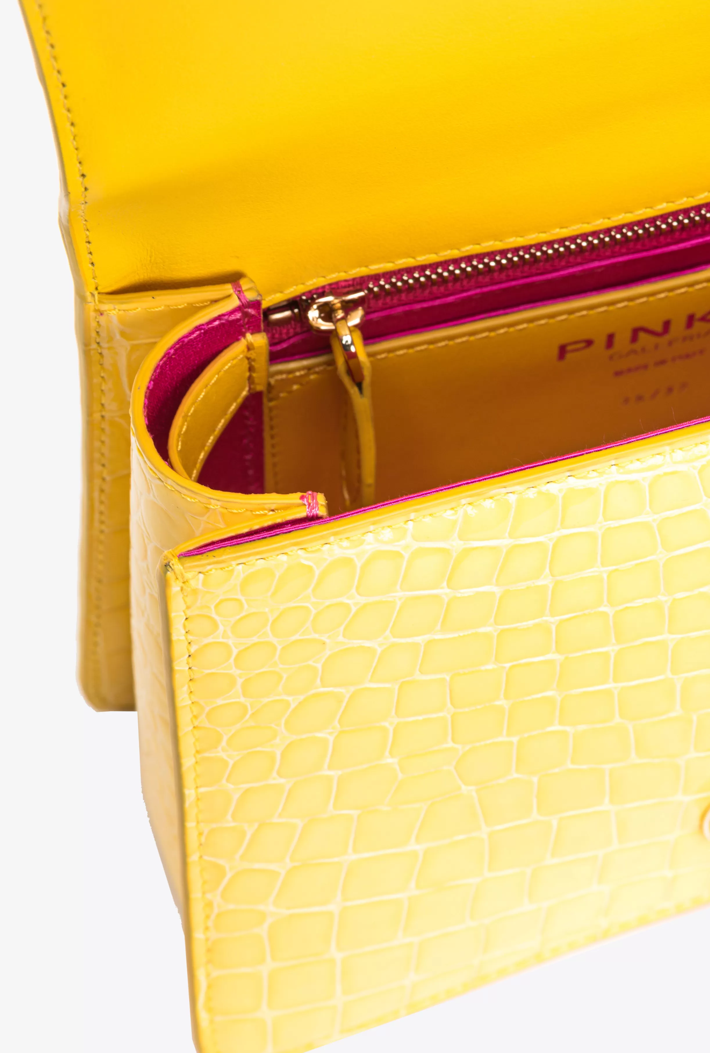 PINKO Galleria Mini Love Bag One Top Handle Light in shiny croc-print leather